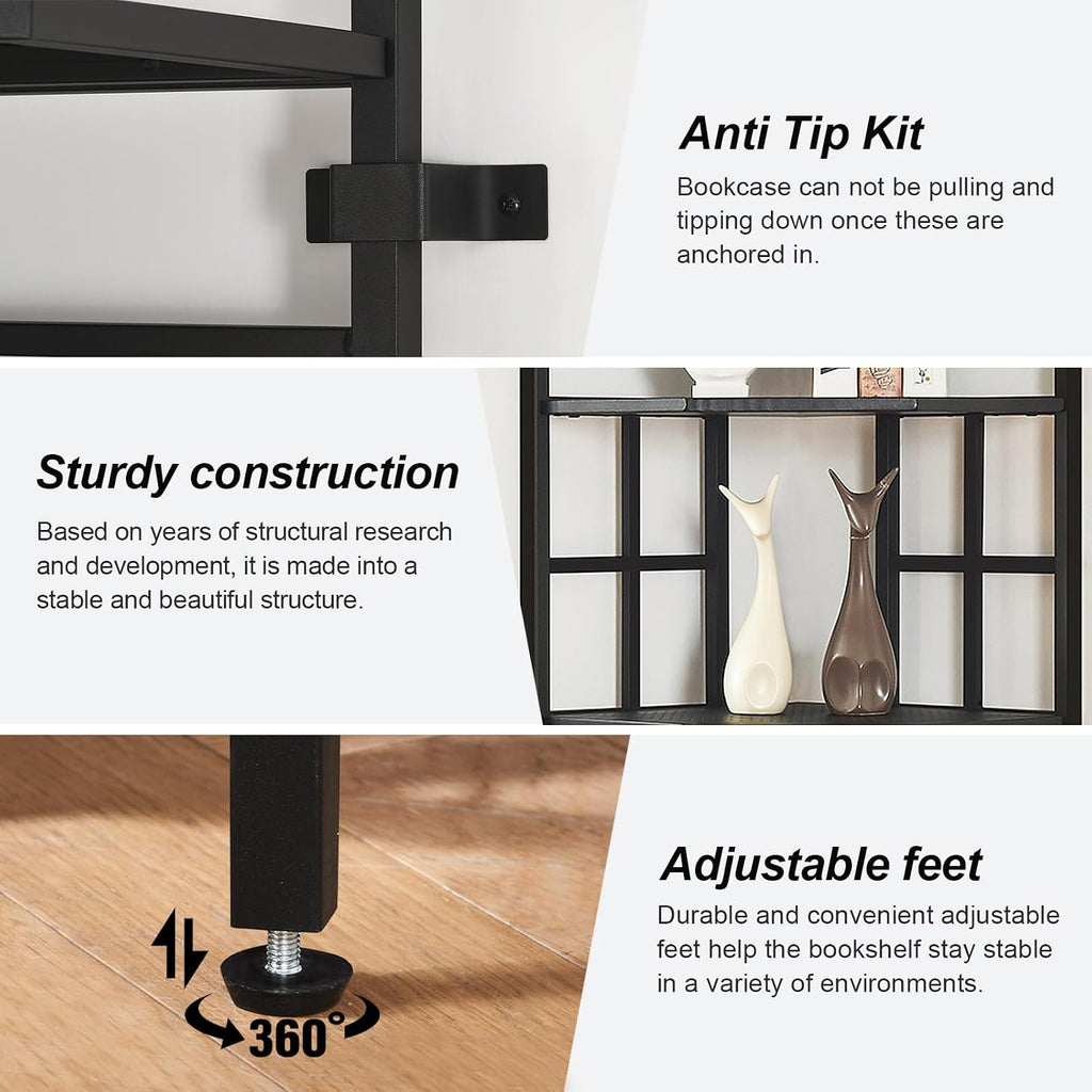 HOMISSUE Corner Shelf, 7 Tier Tall Narrow Bookshelf 82.6', Industrial Corner Bookcase with Storage for Home Office Living Room and Bedroom, Black