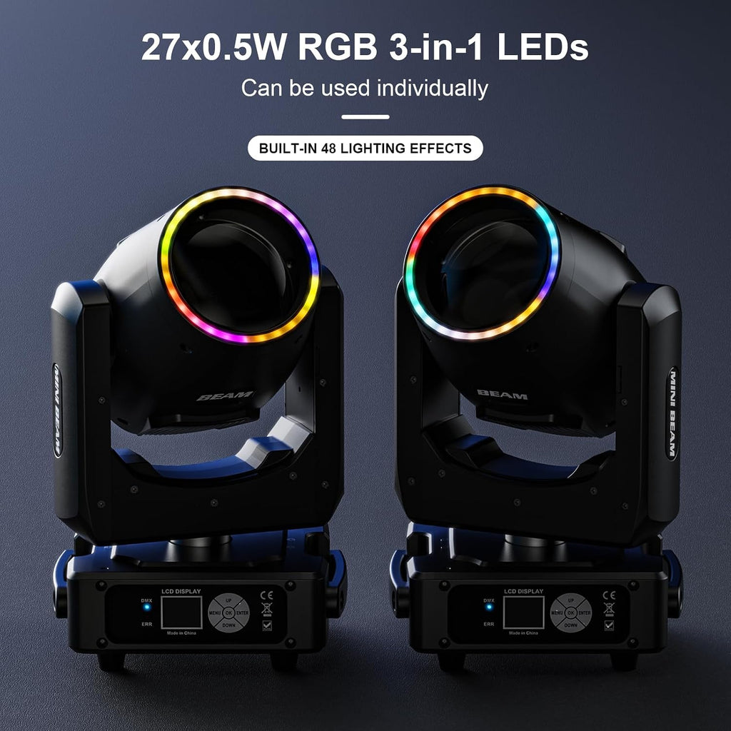 6 Pack 230W 7R Moving Head Stage Lights 14Gobos 14 Colors Prisms/Wash/Beam/Frost/Rainbow Stage Effect Spotlights 48-Facet Prism 2.3° Beam Angle 18CH DMX512 Sound Activated Lights