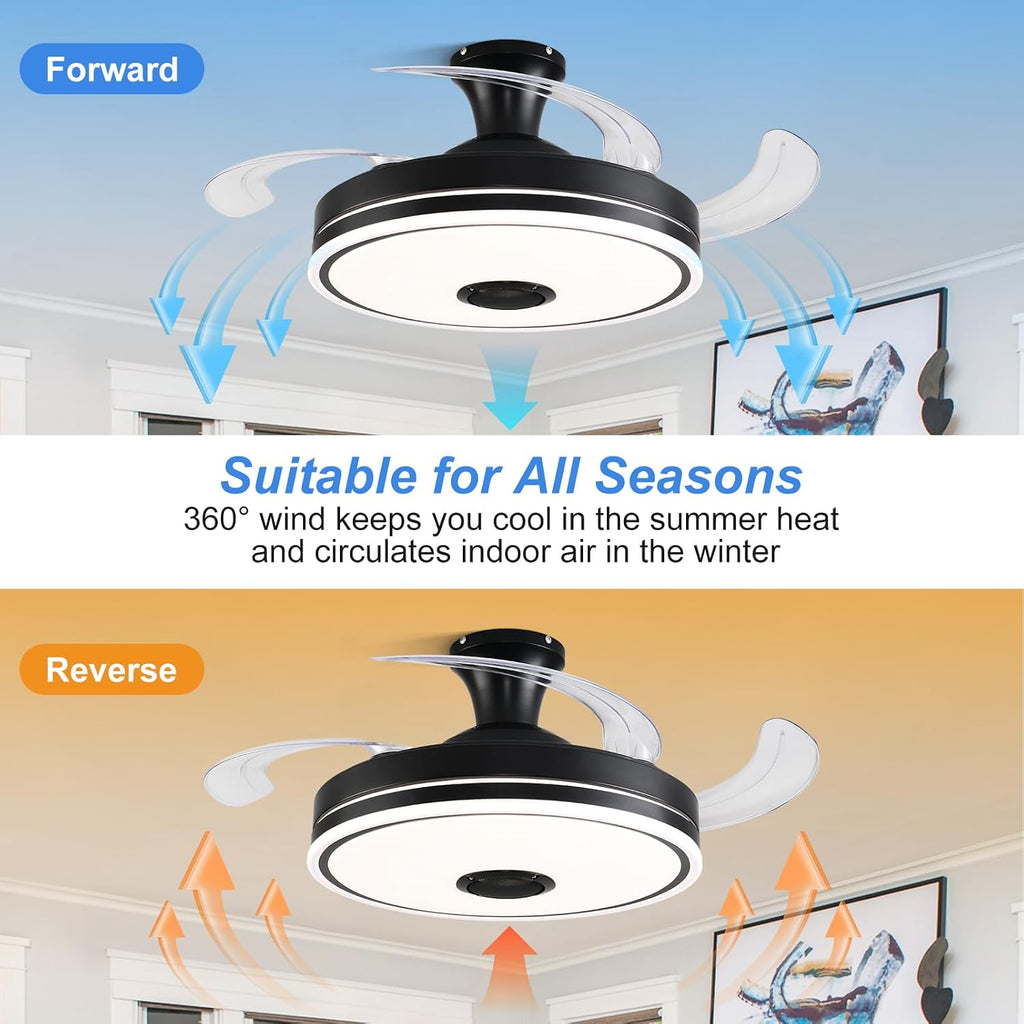 42'' Retractable Ceiling Fan with Lights, Smart Ceiling Fan Light with Bluetooth Speaker, App Control for Dimming & RGB Color Change Reversible Bedroom Living Room