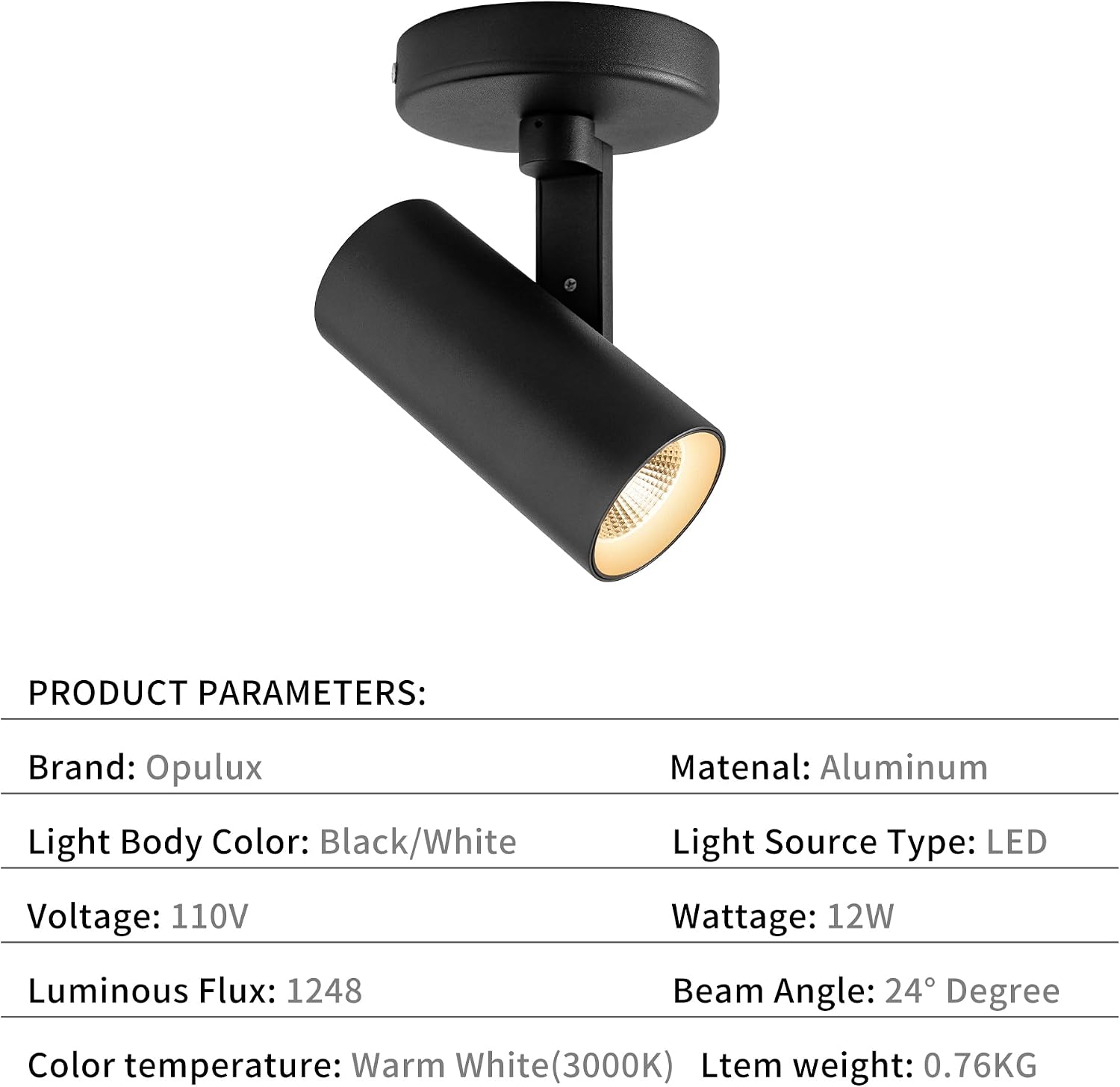 4 Packs 12W LED Dimmable Ceiling Spotlight Indoor – 24° Focused Beam, Monopoint Accent Lighting for Artwork, Wall Wash, Corridor – Adjustable Surface Mounted Spot Light, Black