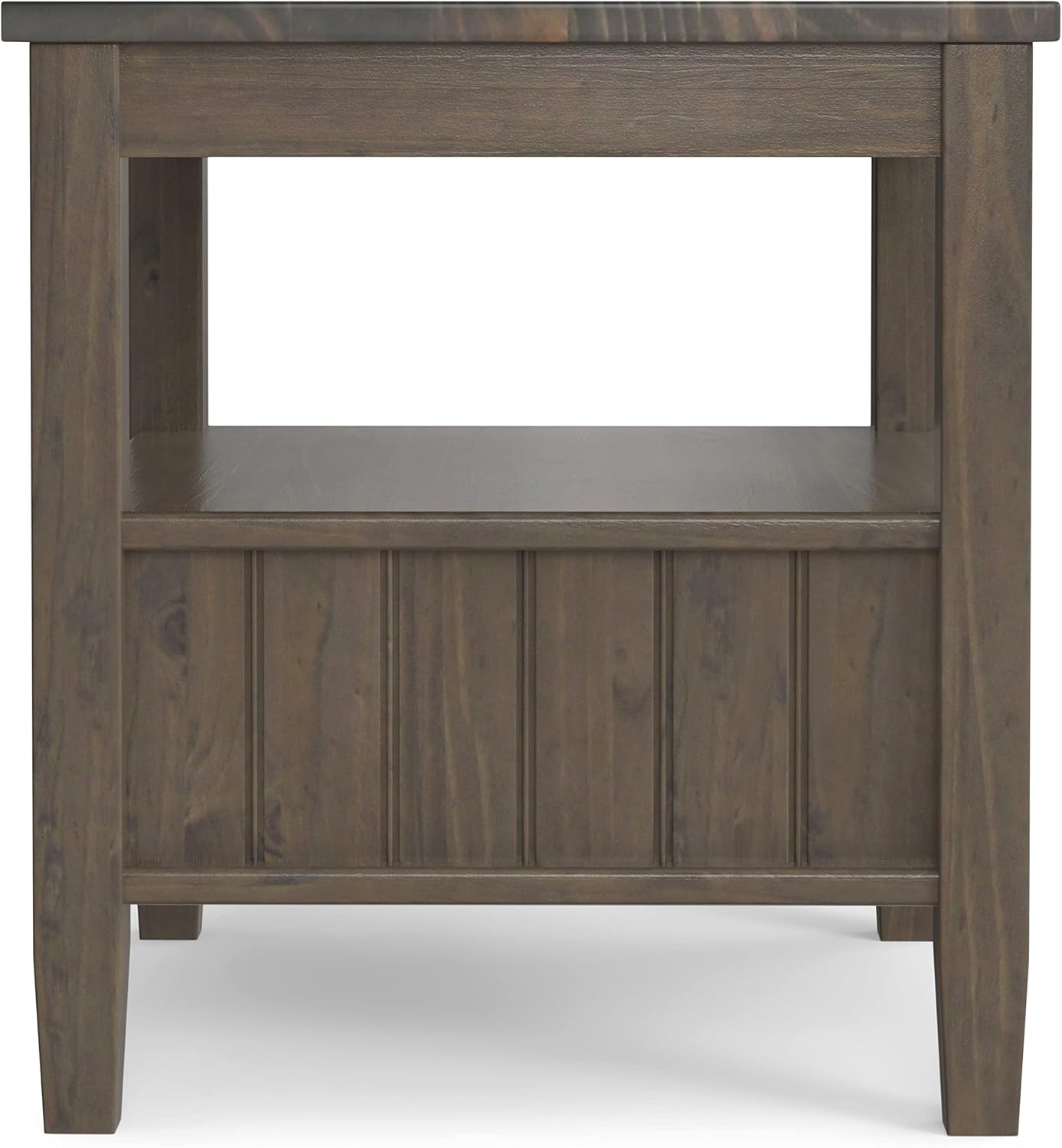 SIMPLIHOME Lev End Table - 20 inch Wide Solid Wood Accent Table with Bottom Storage Drawer and Open Shelf in Smoky Brown, Transitional Nightstand or Lamp Stand for Living Room or Bedroom