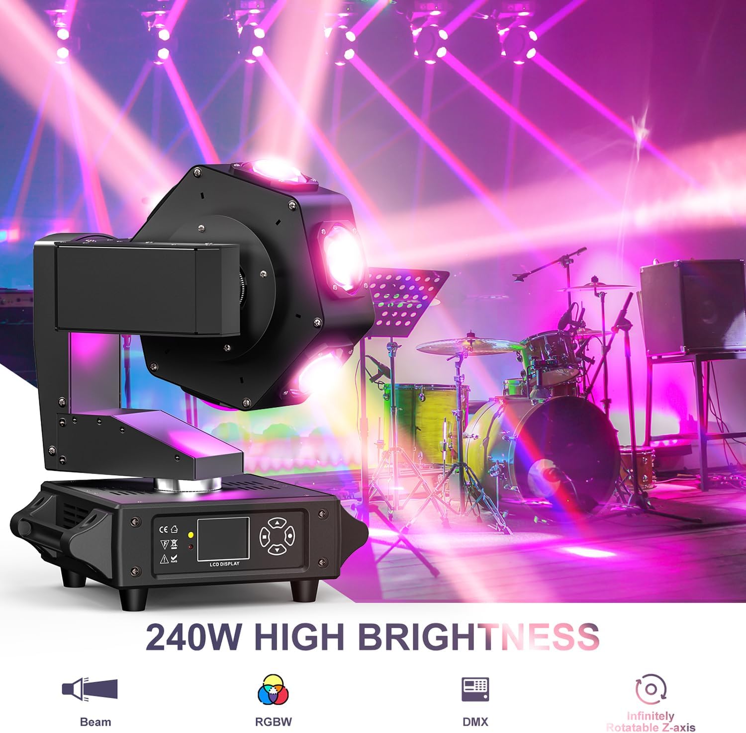 Moving Head DJ Lights - 6 x 40W RGBW Stage Lighting with 3-Axis Linkage, DMX & Sound Activated, DJ Beam Lights Spotlight - Perfect for DJ, Party, Wedding, Church, Live Show, Bar