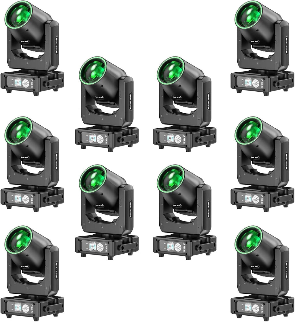 10Pack 230W 7R Moving Head Light with RGB Halo Strip,Ultra-Bright 230,000 Lux 48-Facet Prism 15 Gobos 14 Colors Stage Light DMX512 Sound Activated Beam DJ Lights for Concert Large Venue Touring