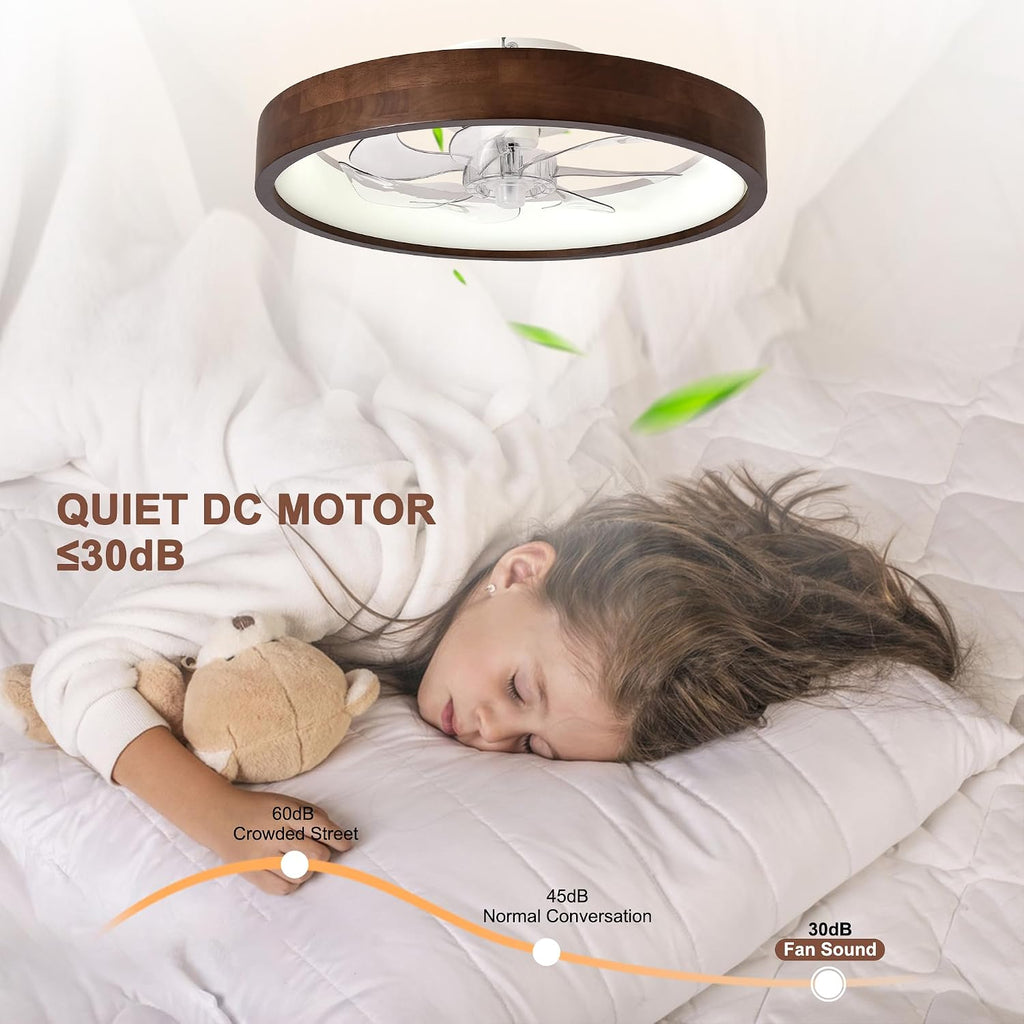 20' Ceiling Fans with Lights,3 Color Dimmable LED,6 Speeds,Reversible Modern Dark Wooden Flush Mount Low Profile Ceiling Fans with Lights and Remote for Bedroom/Kidsroom/Dinng Room