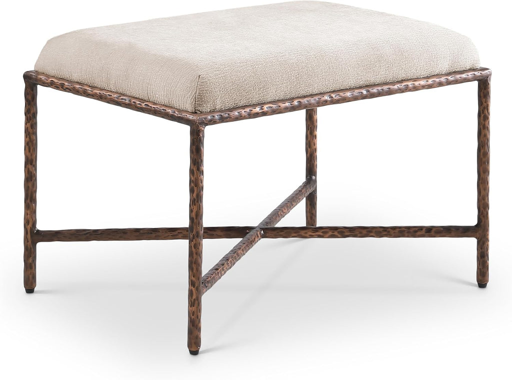 Meridian Furniture 22063Beige Valley Collection Modern | Contemporary Bench with Soft Beige Chenille Fabric, Brushed Bronze Forged Iron Metal Legs and Frame, 25' W x 18' D x 18' H, Beige