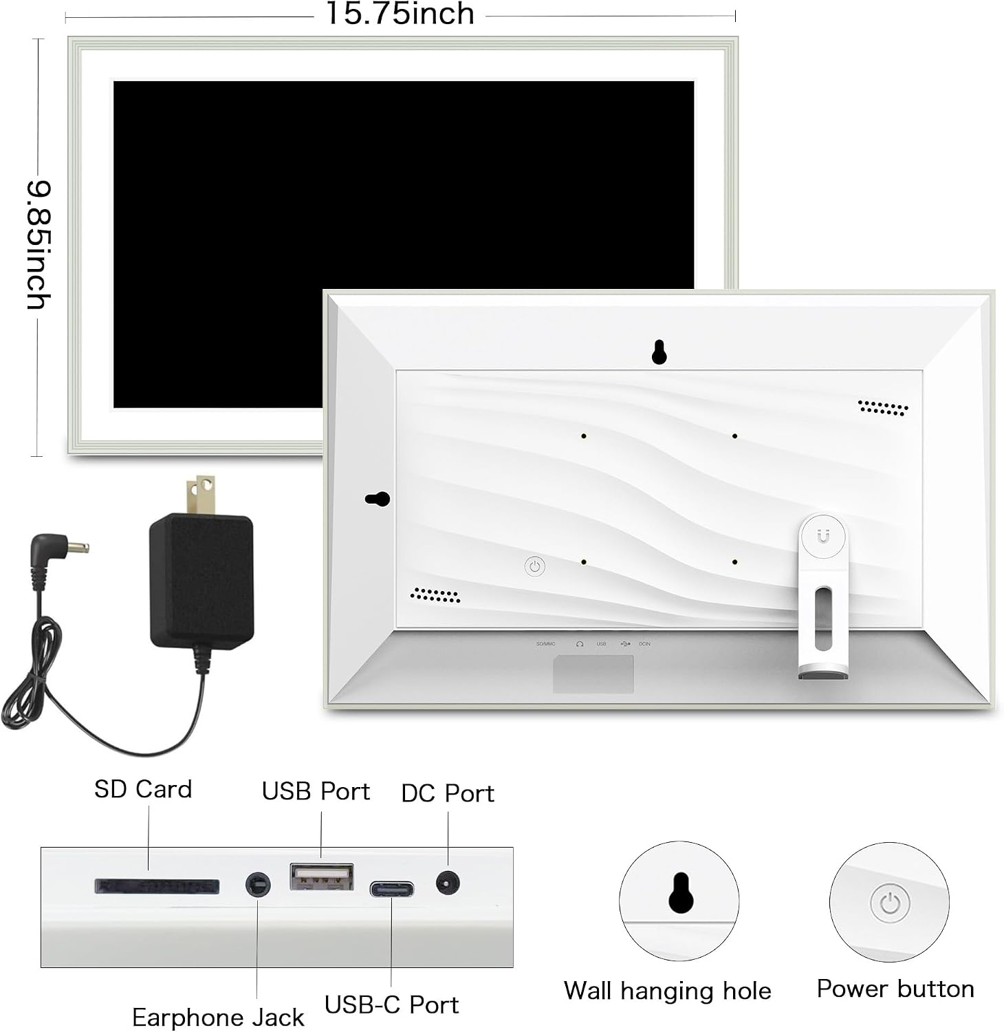 Digital Picture Frame, 15.6 Inch Frameo Digital Frame WiFi, 1920*1080 IPS FHD Touchscreen, 32GB, Tabletop&Wall-Mounted, Share Picture Video, Electronic Photo Frame Slideshow, Gifts for Mom, White Clay