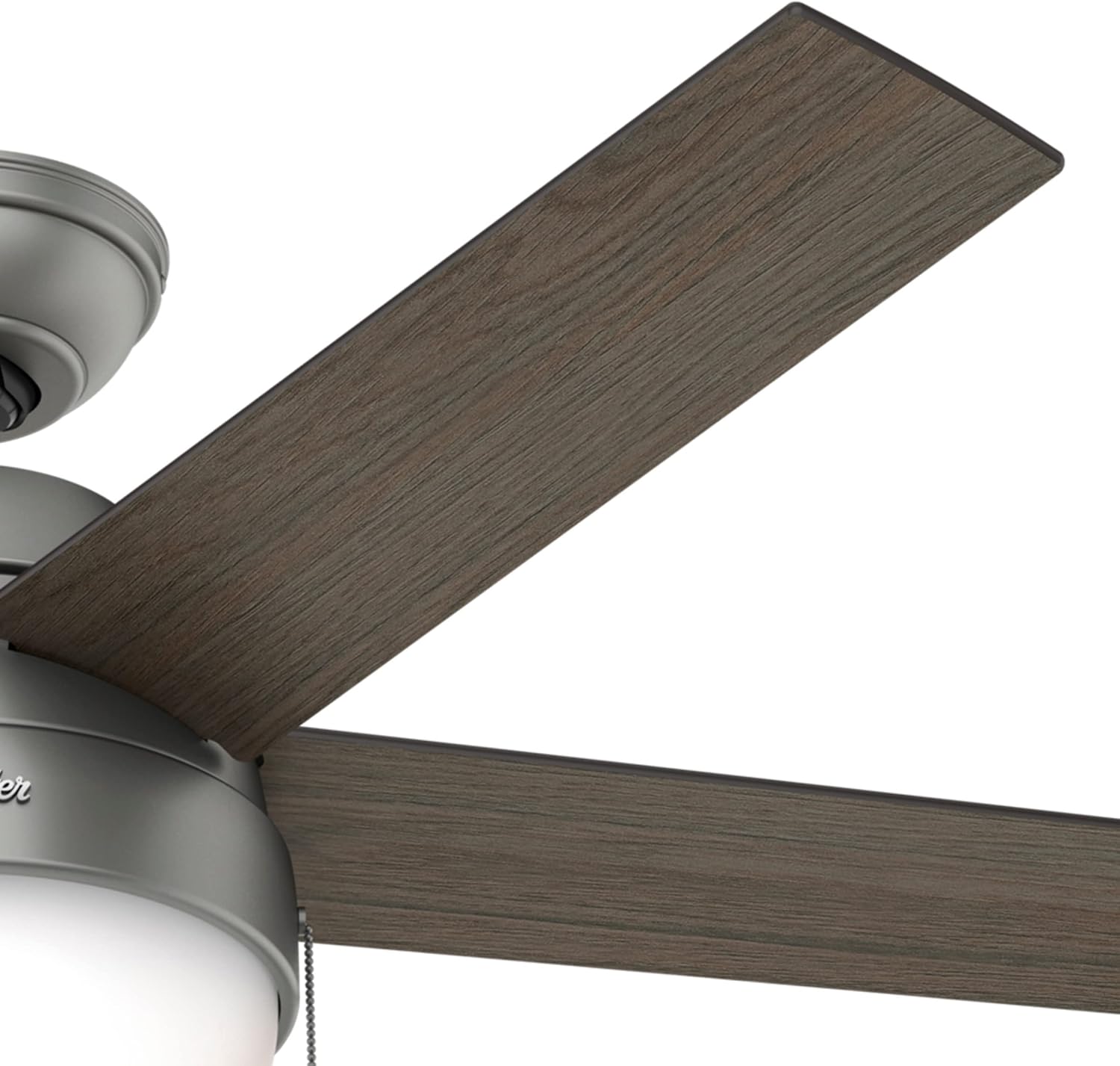 Hunter 46 inch Indoor Ceiling Fan with LED Light - Ceiling Fan with Pull Chain, For Bedroom, Living Room, or Kitchen, Standard Mount, No Remote, 5 Blades - Anslee 59267, Matte Silver