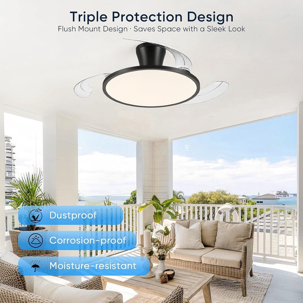 42' Retractable Ceiling Fan with Light, Slim Fandelier Ceiling Fans with Remote & App Control, Full Spectrum, Low Profile Modern Ceiling Fan for Bedroom Living Room Kitchen, Black