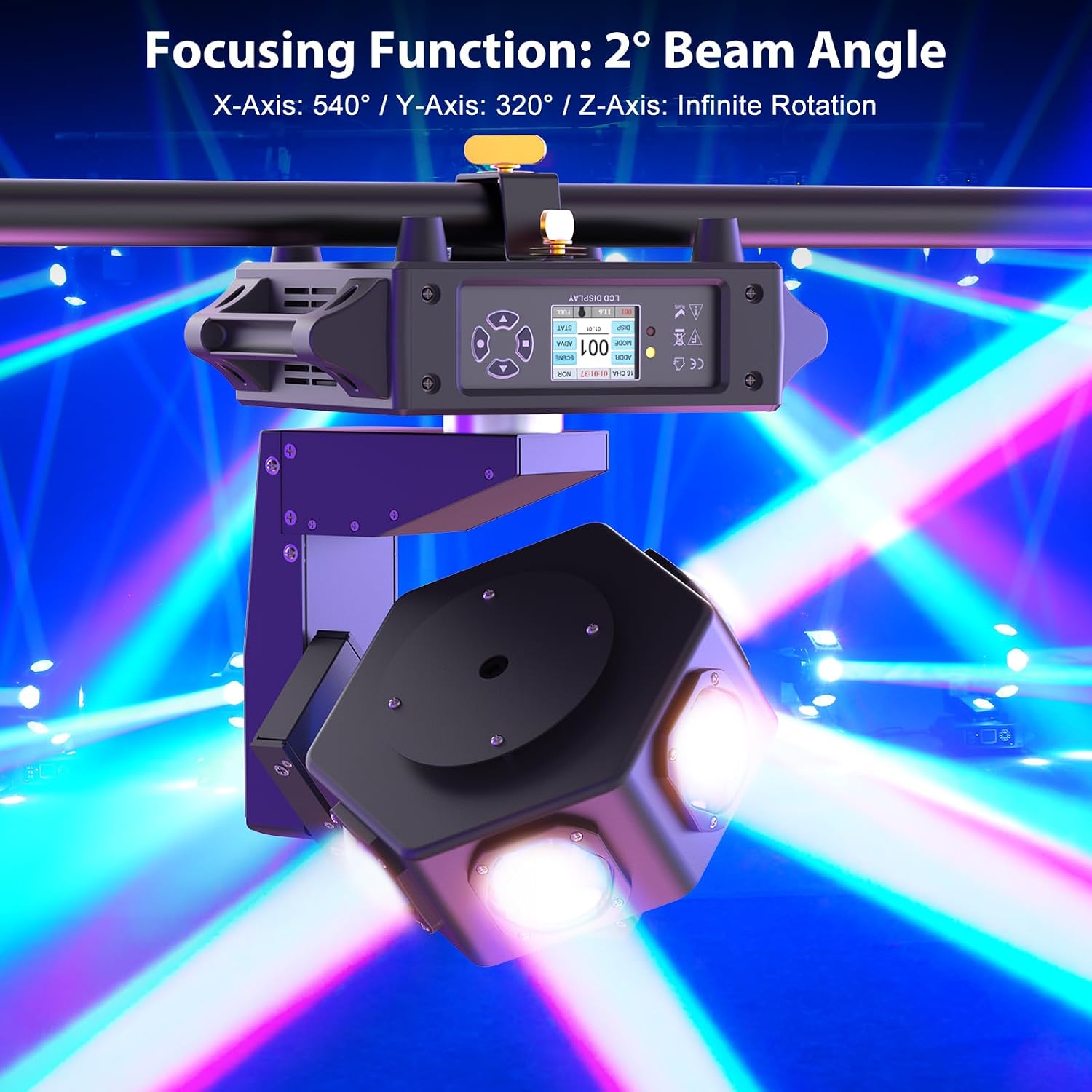 Moving Head DJ Lights, 6 x 40W RGBW Stage Lighting with 3-Axis Linkage, Z-Axis Infinite Rotation DMX & Sound Activated, DJ Lights Beam Spotlight, Perfect for DJ, Party, Wedding, Bar (4 Pack)