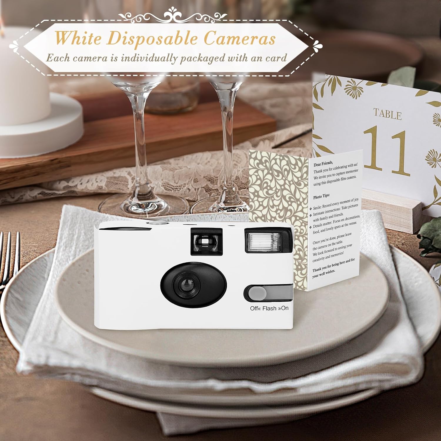 12 Pack Disposable Cameras Bulk for Wedding, White Single-Use 35mm Film Disposable Camera with Flash, ISO 400 17 Exposures for Outdoor Travel Gathering Anniversary Birthday Party Supplies