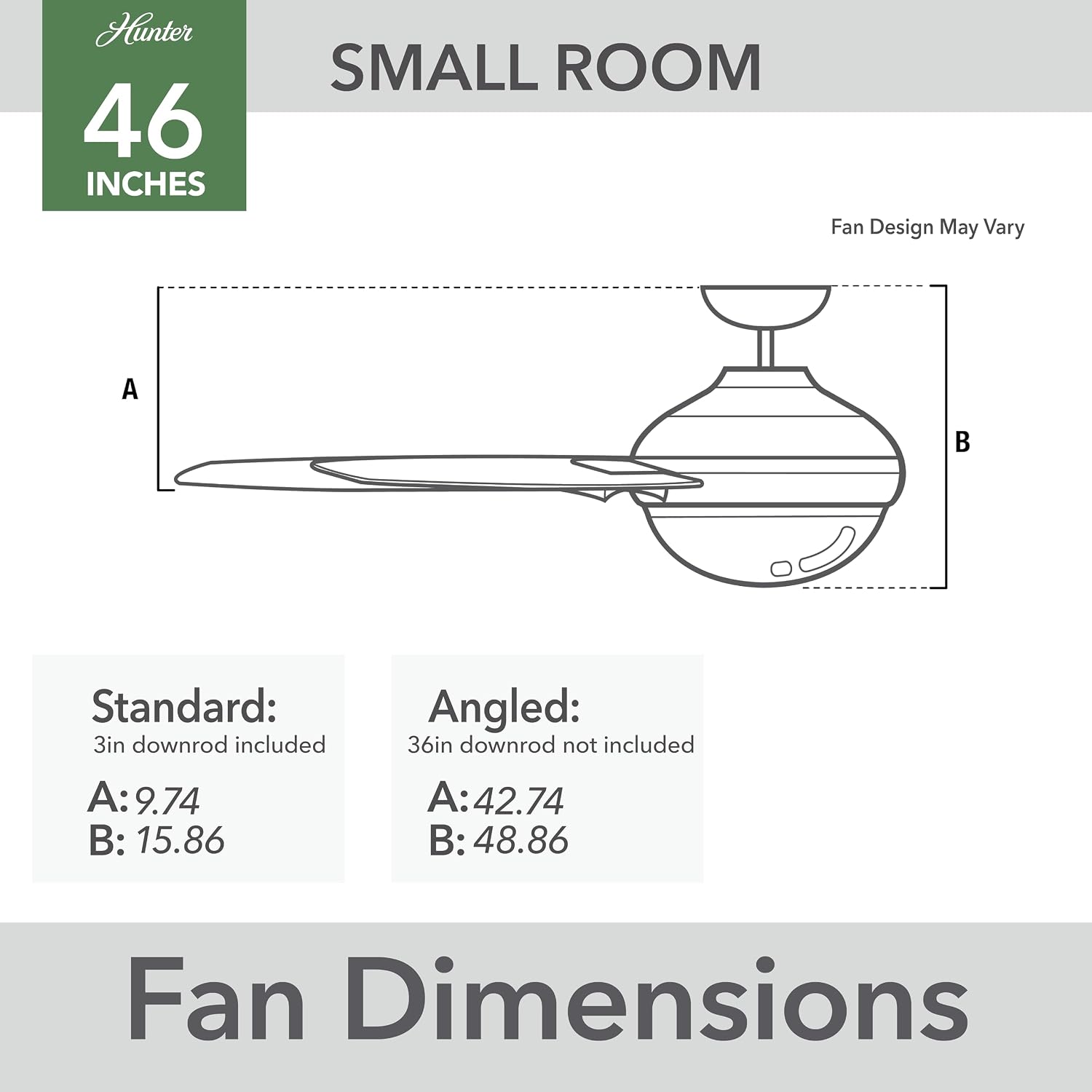 Hunter 46 inch Indoor Ceiling Fan with LED Light - White Ceiling Fan with Pull Chain, For Bedroom, Living Room, or Kitchen, Standard Mount, No Remote, 5 Blades - Anslee 59266, Fresh White
