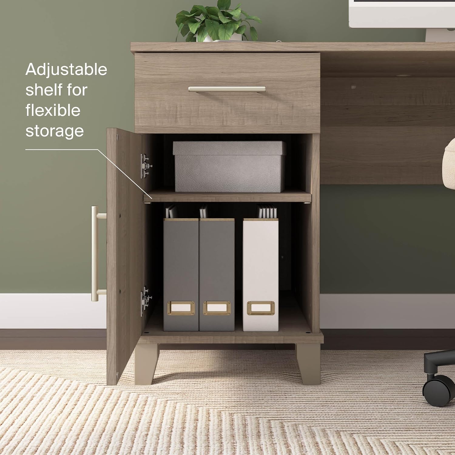 Bush Home 54-Inch Office Desk with Drawer and Storage Cabinet, Computer Desk with Box Drawer and Adjustable Shelf, Home Office Workstation Furniture, Somerset Collection, Ash Gray