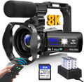 Video Camera, 8K Camcorder 48MP Vlogging Camera for YouTube 18X Digital Zoom 3' Touch Screen with WiFi, External Mic, Fill Light, Remote Control, 32GB SD Card & 2 Batteries