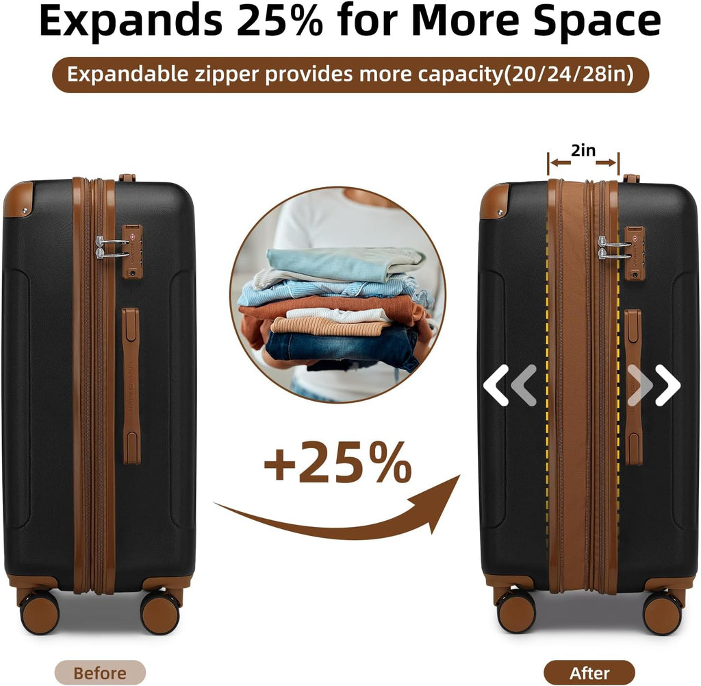 LARVENDER Luggage Sets 6 Piece Suitcases with Wheels, Expandable Suitcase Set ABS Hard Shell Luggage for Women with TSA Lock Double Spinner Wheels (Lavender, 6 Piece Set)