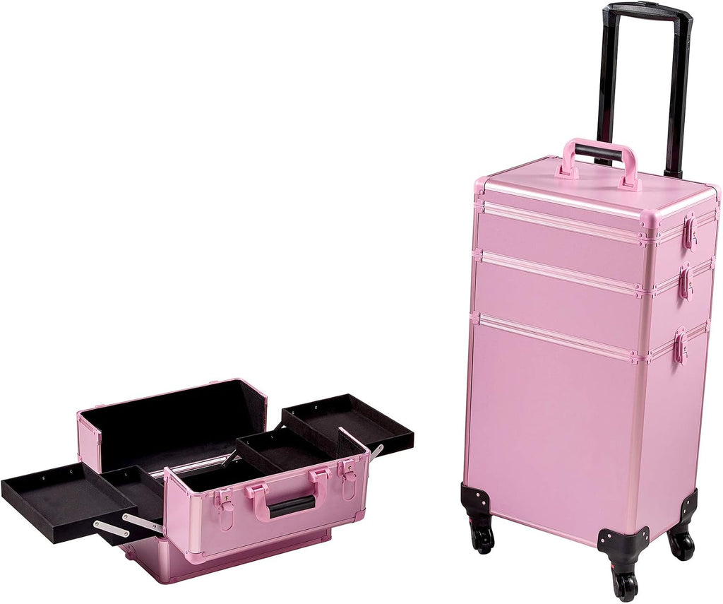 Train Case Rolling 5-in-1 with nail polish holder Portable Makeup Professional Cosmetic Organizer Makeup Traveling case Trolley Cart Trunk