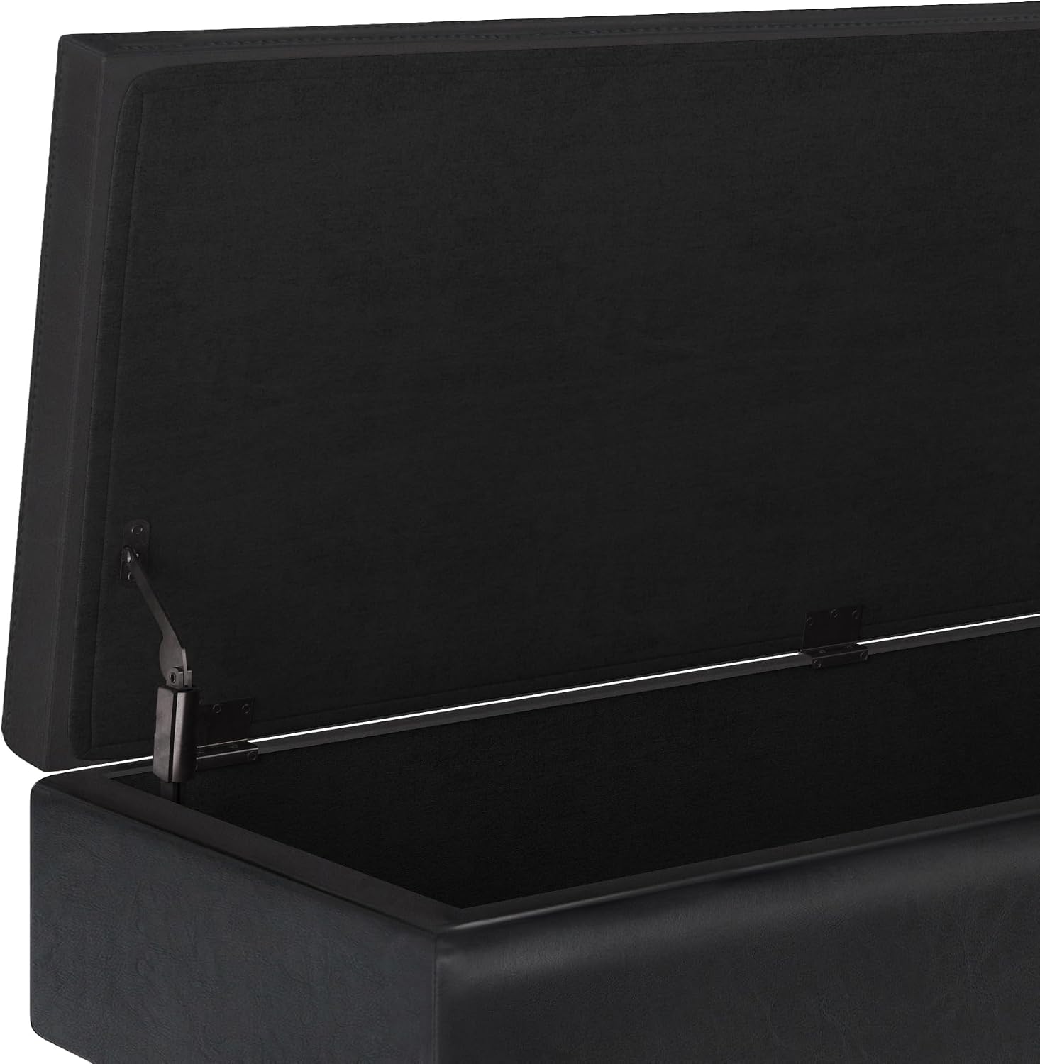 SIMPLIHOME Owen Rectangular Storage Ottoman - 48 inch Wide Upholstered Vegan Leather Lift-Top Ottoman in Midnight Black, Mid-Century Modern Ottoman for Living Room with Tufted Detail
