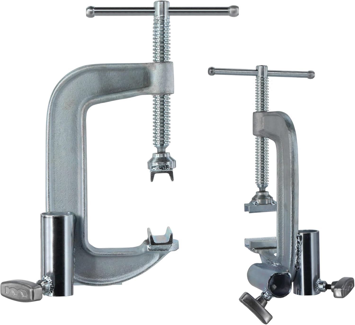 Matthews C-Clamps with Dual 5/8' Baby Pins or 1-1/8' Jr Receivers – Heavy-Duty Drop-Forged Steel Grip Clamps for Mounting Lights & Rigging – 4' to 12' Wide (6' with two 1-1/8' Receivers)