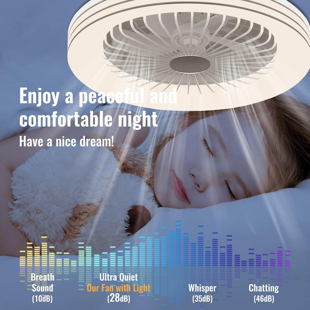 24' Low Profile Bladeless Ceiling Fan with Light, Enclosed Flush Mount Remote/APP Control, 3CCT Dimmable Light, Quiet 6 Speeds Timing Reversible