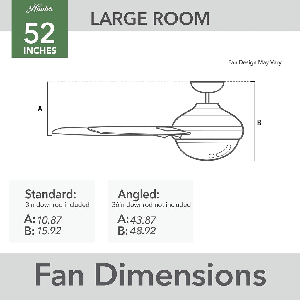 Hunter Fan 52 inch Indoor Ceiling Fan with Lights and Remote, Grey Ceiling Fan with 5 Blades for Bedroom, Living Room, Office, Kitchen (Renewed)