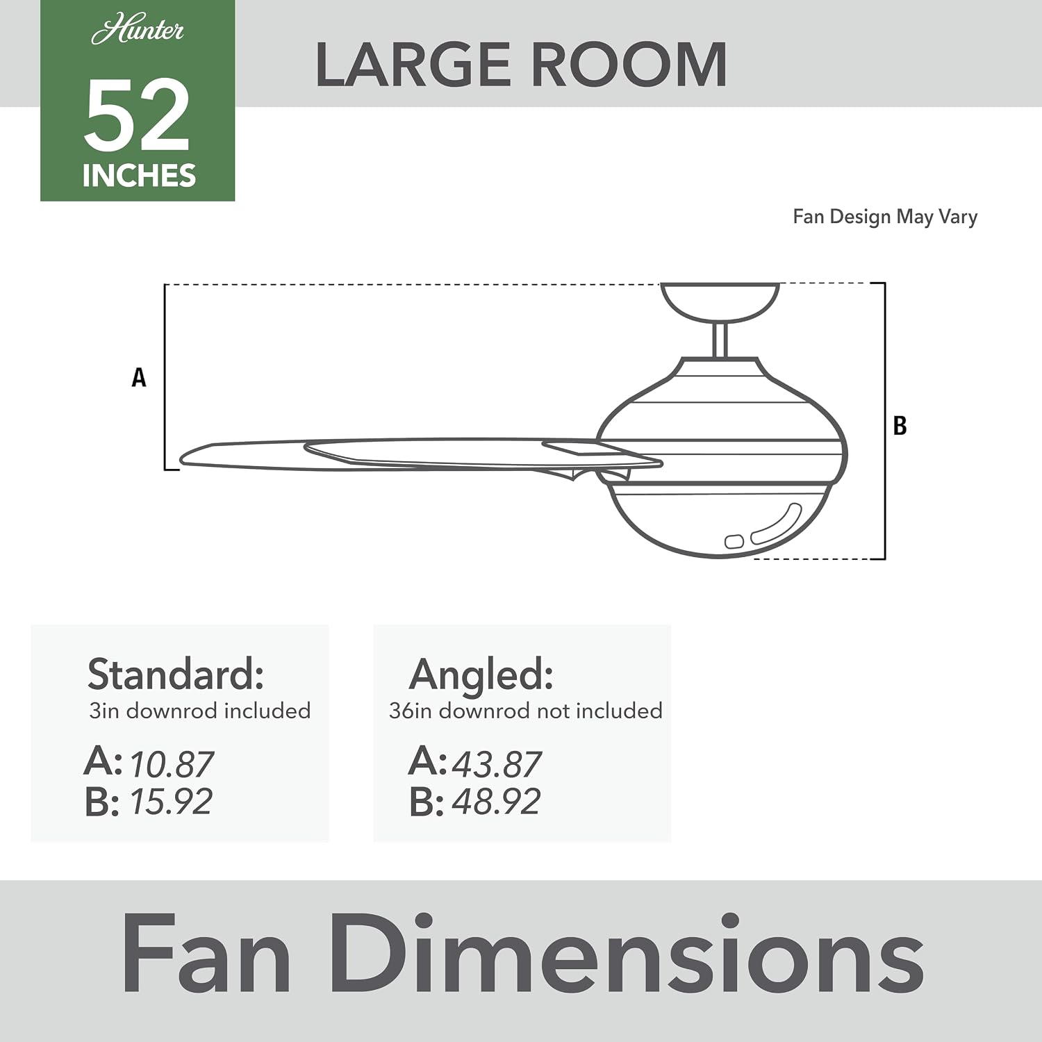 Hunter Fan 52 inch Indoor Ceiling Fan with Lights and Remote, Grey Ceiling Fan with 5 Blades for Bedroom, Living Room, Office, Kitchen (Renewed)