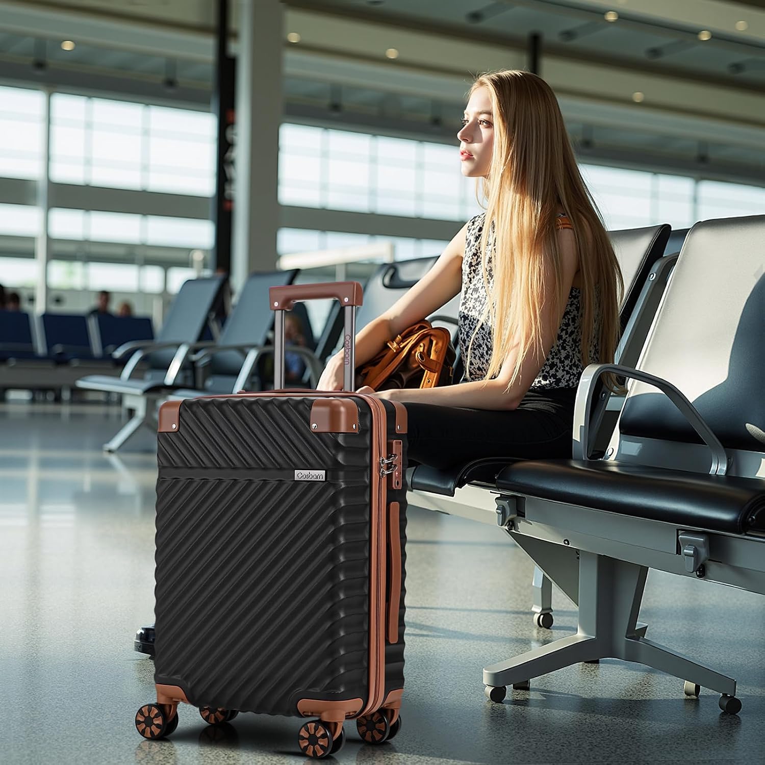 Cosbarn Luggage Sets 5 Piece with TSA Lock Spinner Wheels, Unisex Hard Case ABS Suitcase Set, Hardshell Lightweight Waterproof Travel Hardside Suitcases with Wheels for Women Men, Black