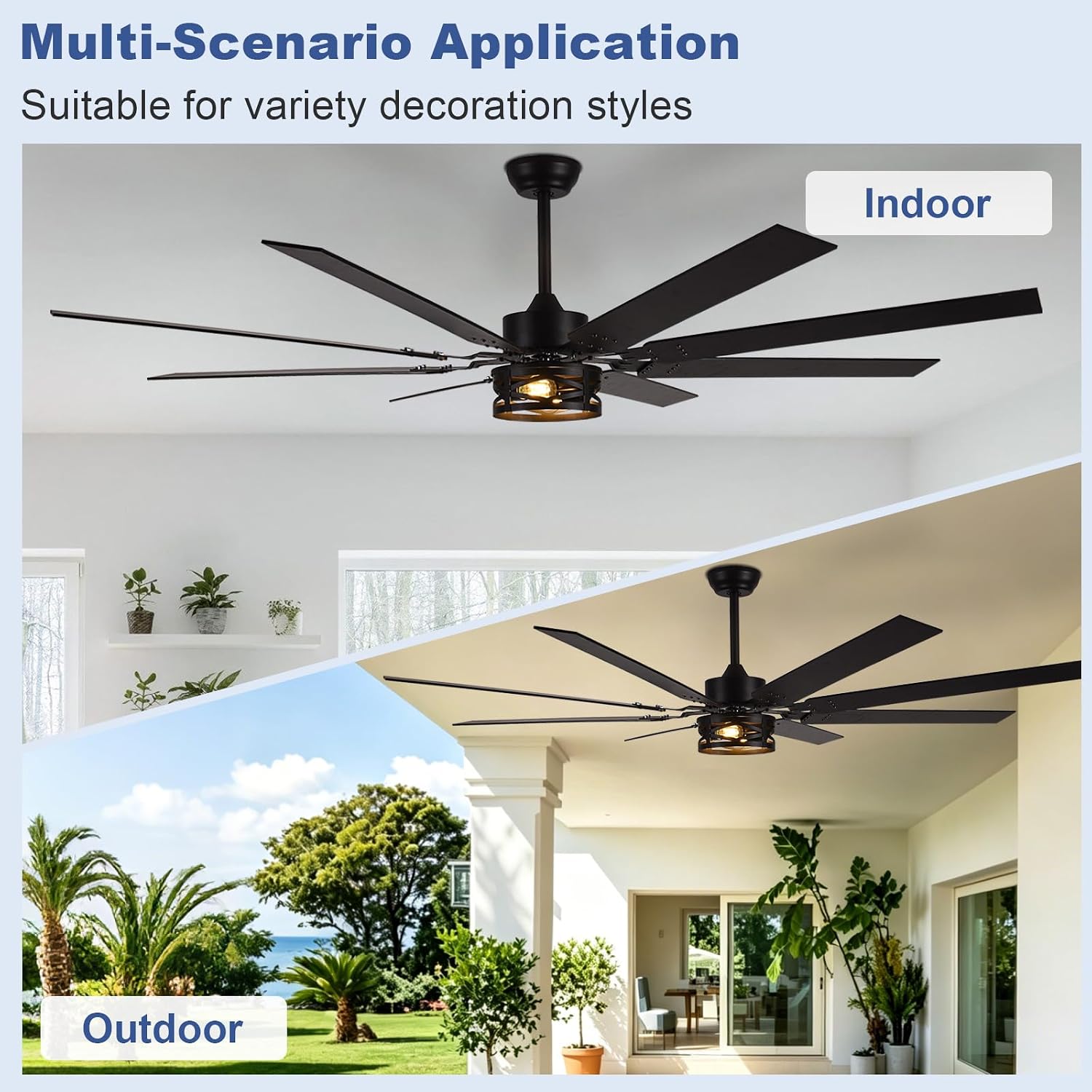 Depuley 72-Inch Ceiling Fans with Lights: Large Ceiling Fans Dual Finish 8 Blades - Rustic Ceiling Fan with Remote Control for Farmhouse Living Room Outdoor Porch Noiseless (Black Walnut)