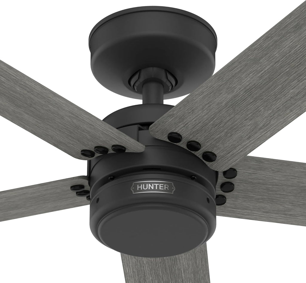 Hunter 52 inch Outdoor or Indoor Ceiling Fan No Light - Black Ceiling Fan without Light, For Patio, Porch, Garage, or Living Room, Standard Mount, 5 Blades, Wall Control - Burton 52247, Matte Black