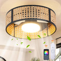 Ganeed 20' Handwoven Rattan Boho Ceiling Fans with Lights, Dimmable RGB LED Wicker Caged Ceiling Fan with Light and Remote, 6 Speed/Reversible Motor Rattan Fandelier for Bedroom Dining Room Nursery