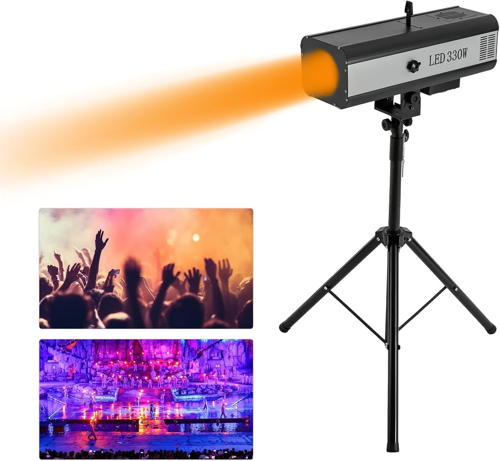 LED Stage Spotlight 330W 110V, DJ LED Lighting Follow Spot with Tripod Bracket Manual Control Follow Spot Light Adjustable Aperture 6 Colors for Party Disco Clubs Stage Effect (330W)