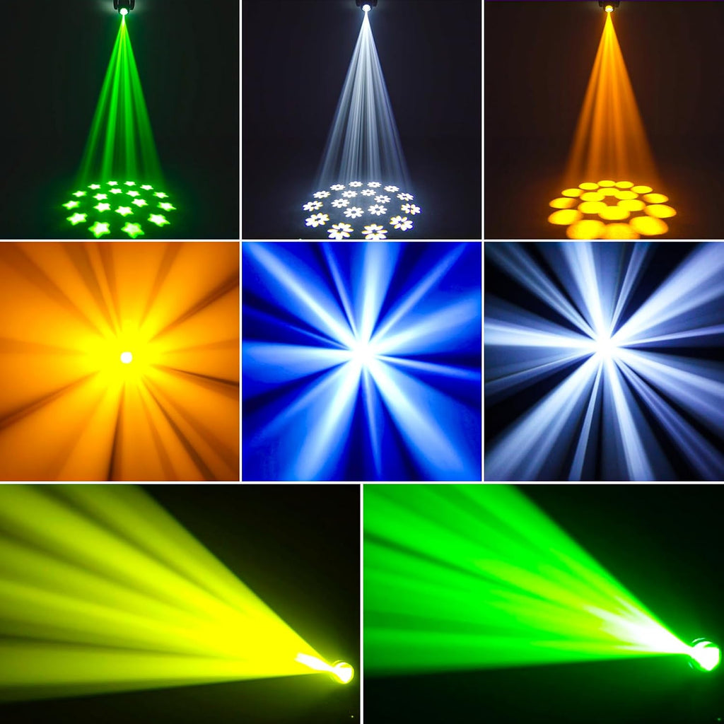 HOLDLAMP 120W LED Moving Head Light with Rotating 18-Facet Prism, Gobos and 8 Colors by DMX and Sound Activated Control (Moving Heads 4 Pack)