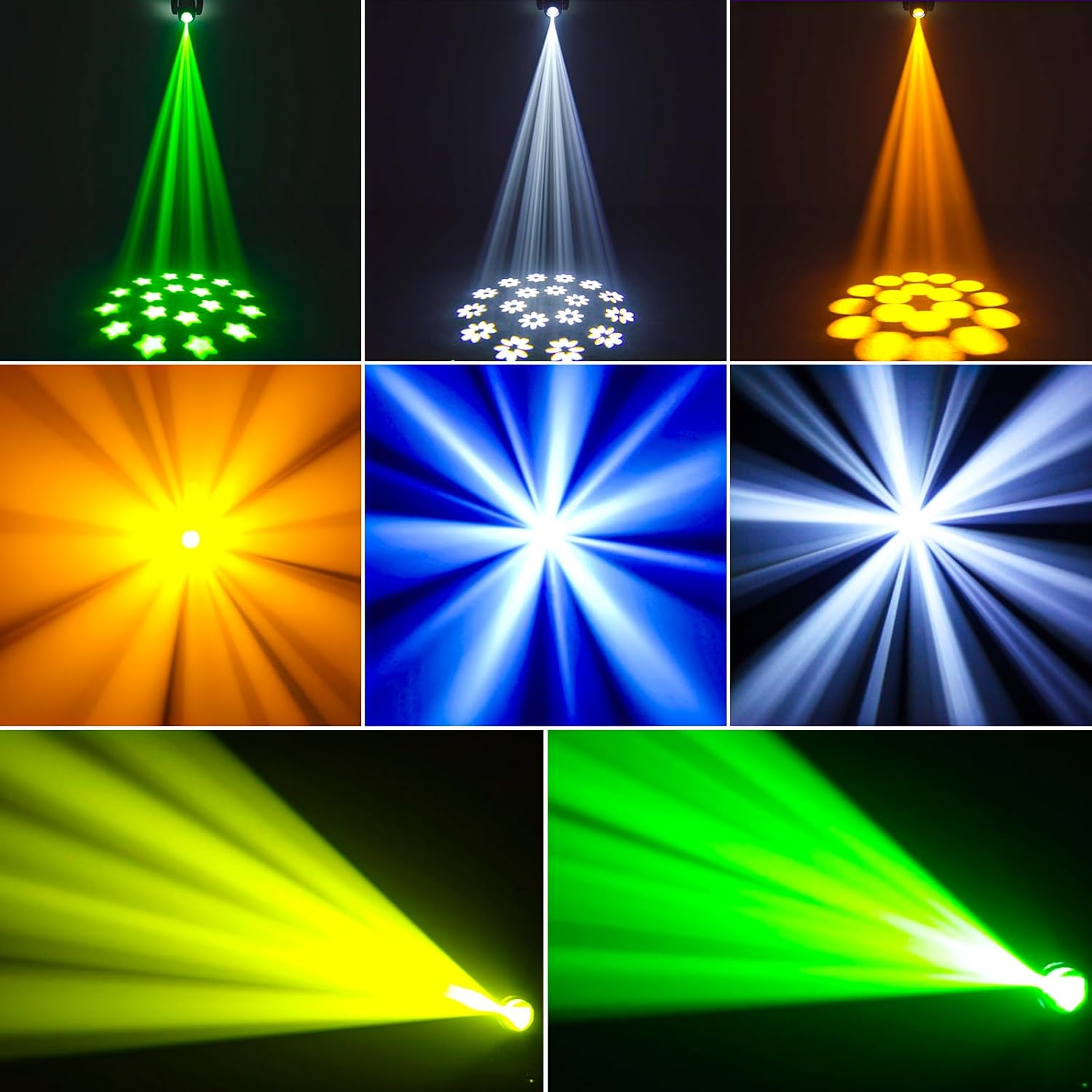 HOLDLAMP 120W LED Moving Head Light with Rotating 18-Facet Prism, Gobos and 8 Colors by DMX and Sound Activated Control (Moving Heads 4 Pack)