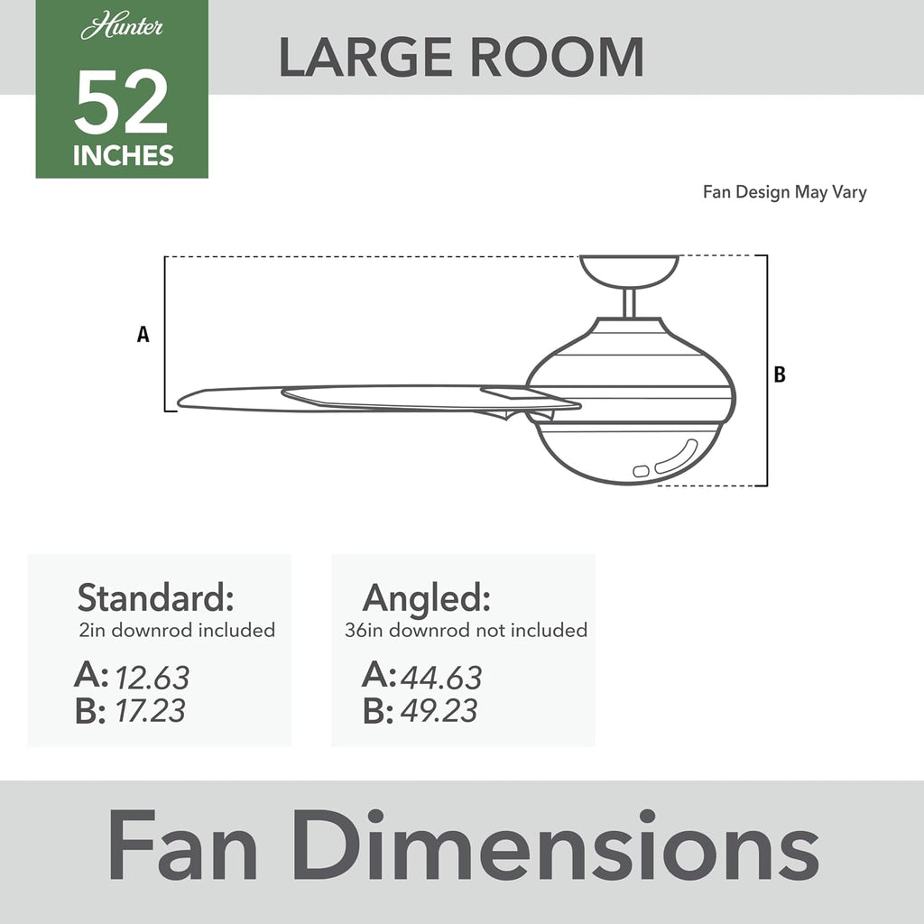 Hunter 52 inch Indoor Ceiling Fan with LED Light - Black Ceiling Fan with Pull Chain, For Bedroom, Living Room, or Kitchen, Standard Mount, No Remote, 4 Blades - Beck 54215, Matte Black
