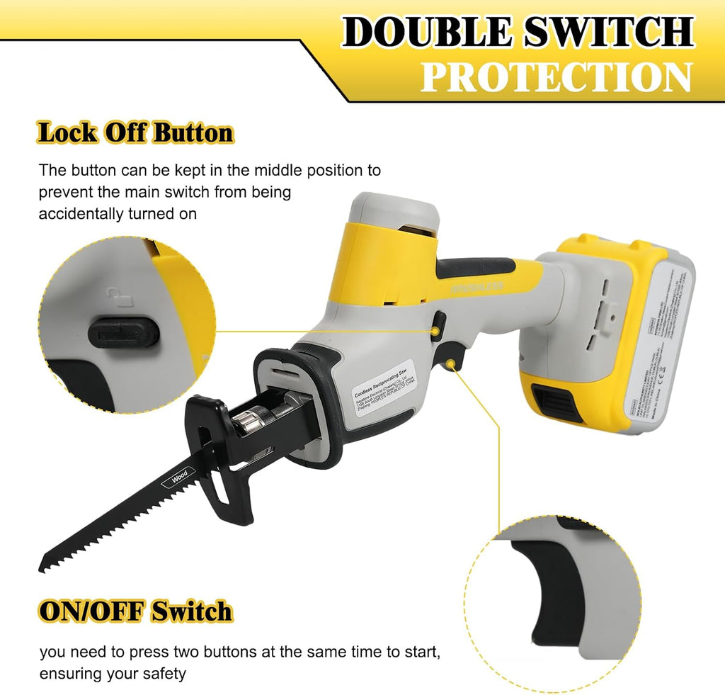 20V Brushless Cordless Reciprocating Saw Powerful Motor Long Lasting Batteries Ideal for Wood Metal PVC Cutting LED Working Light