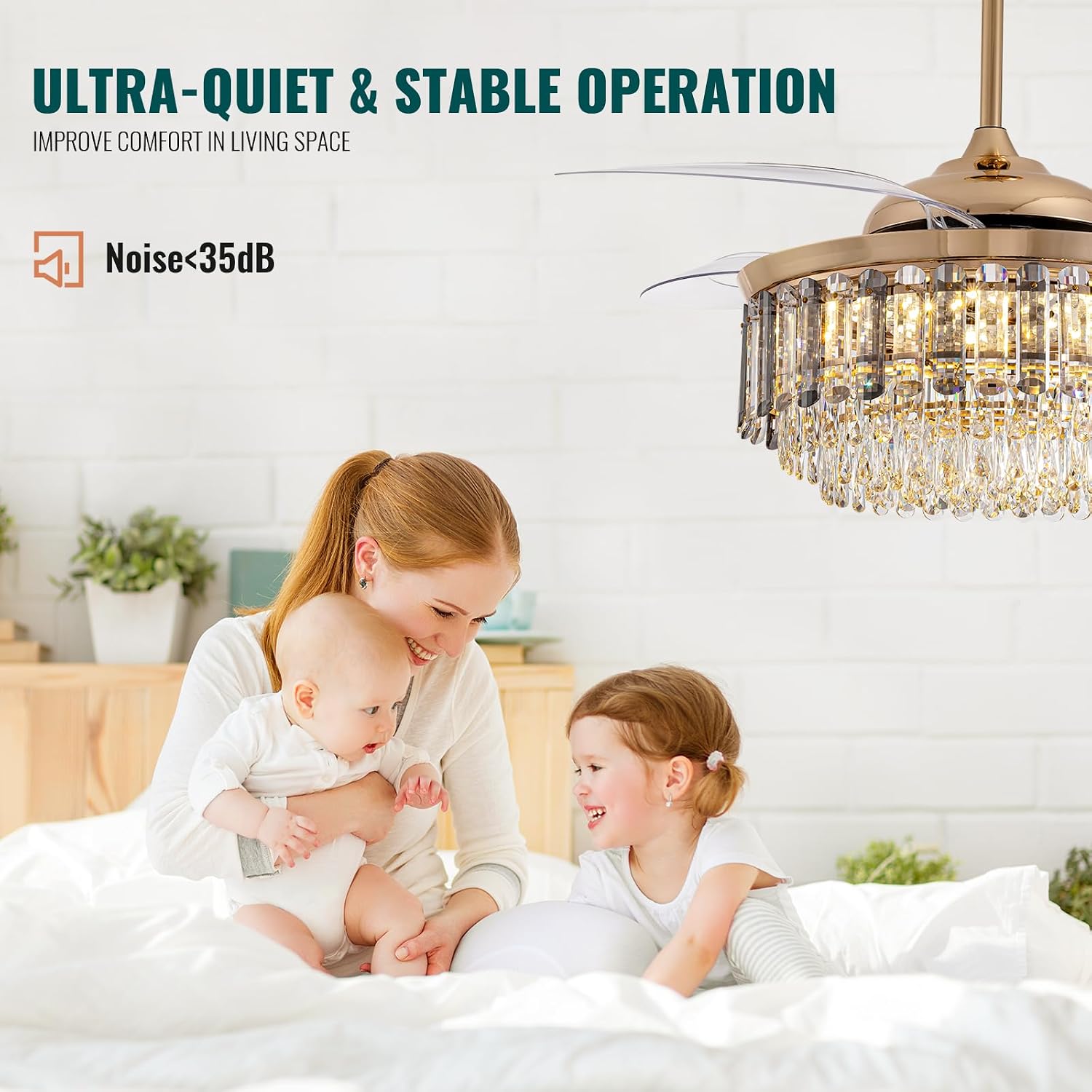 Siljoy 52'' Crystal Ceiling Fans with Lights and Remote, Modern Rose Gold Crystal Chandelier with Fan, 6 Speeds, Luxury Dimmable Fandelier for Living Room Dining Room Bedroom Nursery