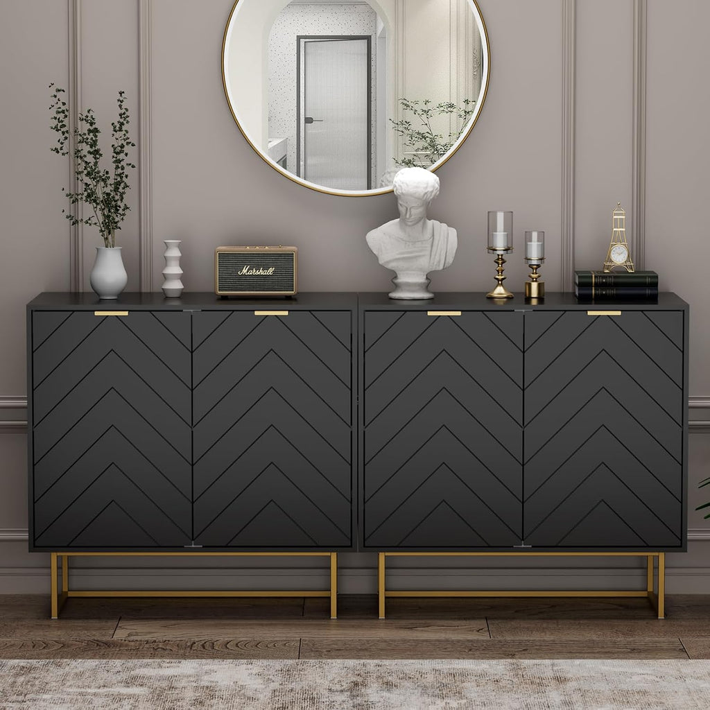Scurrty Sideboard Buffet, Buffet Cabinet with Storage Set of 2, Sideboard Storage with Adjustable Shelf, Accient Cabinet for Living Room, Kitchen, Black