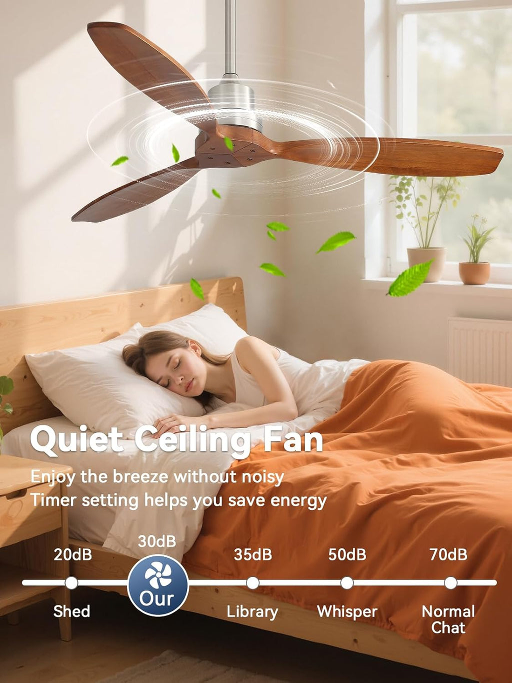 Sofucor Ceiling Fan no Lights, 52 Inch Modern Wood Ceiling Fan with Remote, for Indoor Bedroom Living Room Outdoor Patio Porch, Reversible DC Motor, Brown