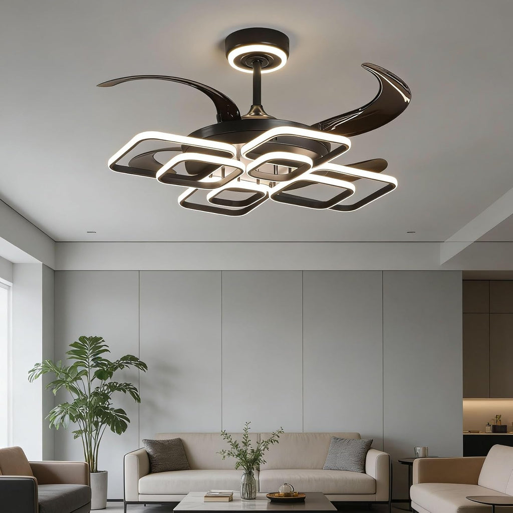 48' Ceiling Fans with Lights and Remote Control 3000-6000K Dimmable Morden LED Fans Light, 6 Wind Speeds, Black Chandelier Ceiling Fans for Bedroom Living Room