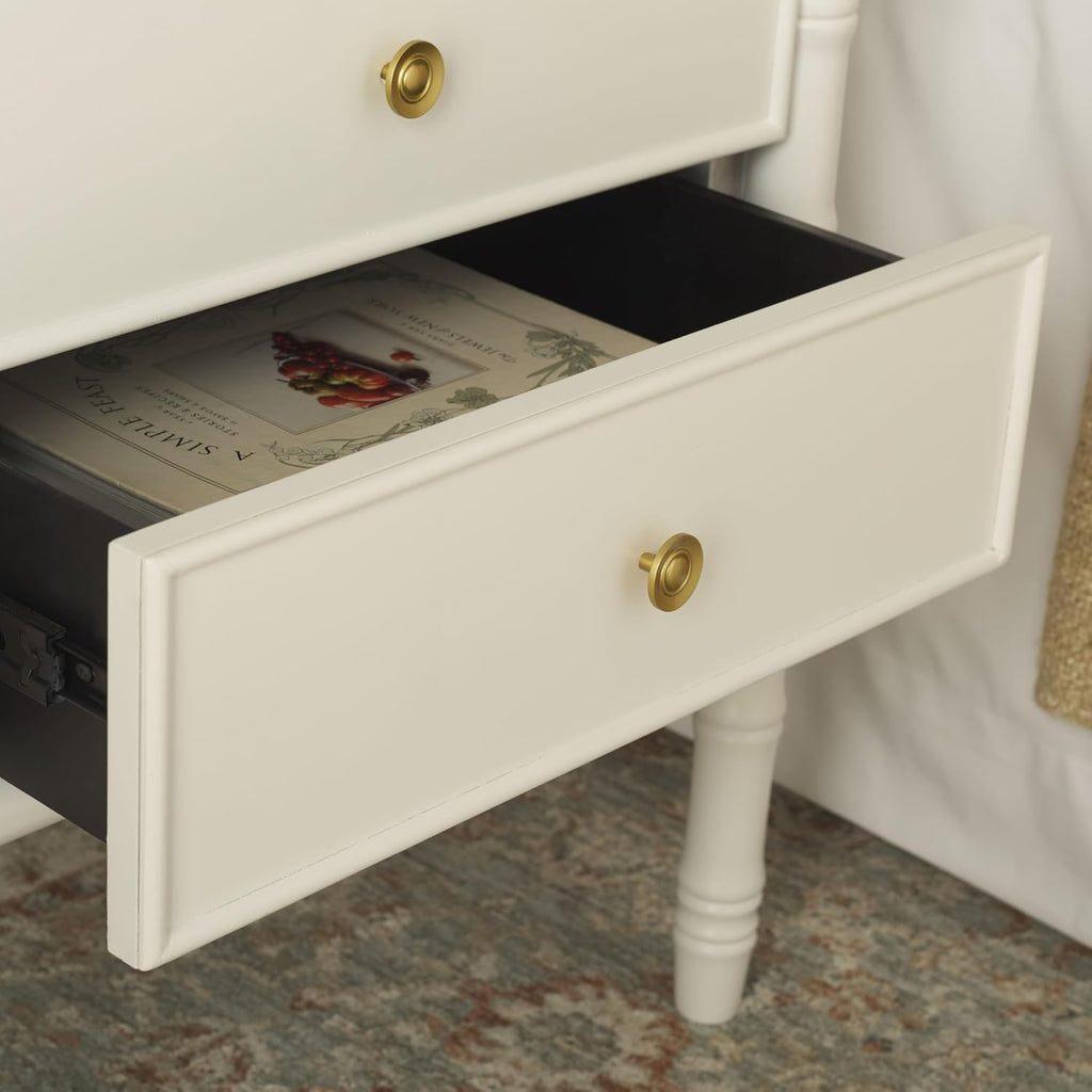 SAFAVIEH Furniture - Niah 2-Drawer Nightstand - White & Gold - Wood - Glam Hardware Design - Ideal for Bedroom, 23'W x 20'D x 25.25'H (NST3501B)