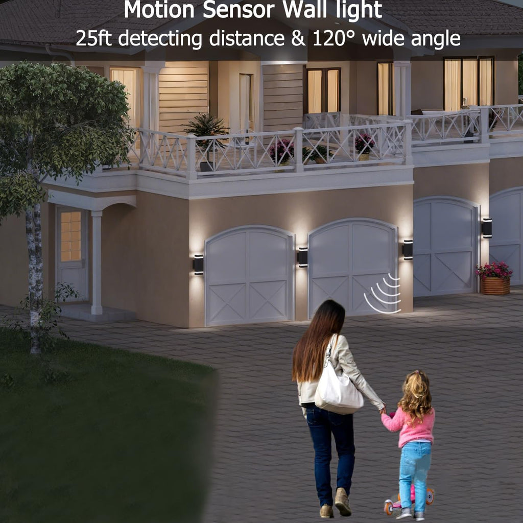 rosykite Motion Sensor Outdoor Wall Lights, Dusk to Dawn Exterior Light Fixtures with 3 Modes, Modern Up Down Wall Sconce, Waterproof Aluminum Porch Light for Garage, Patio, Front Door