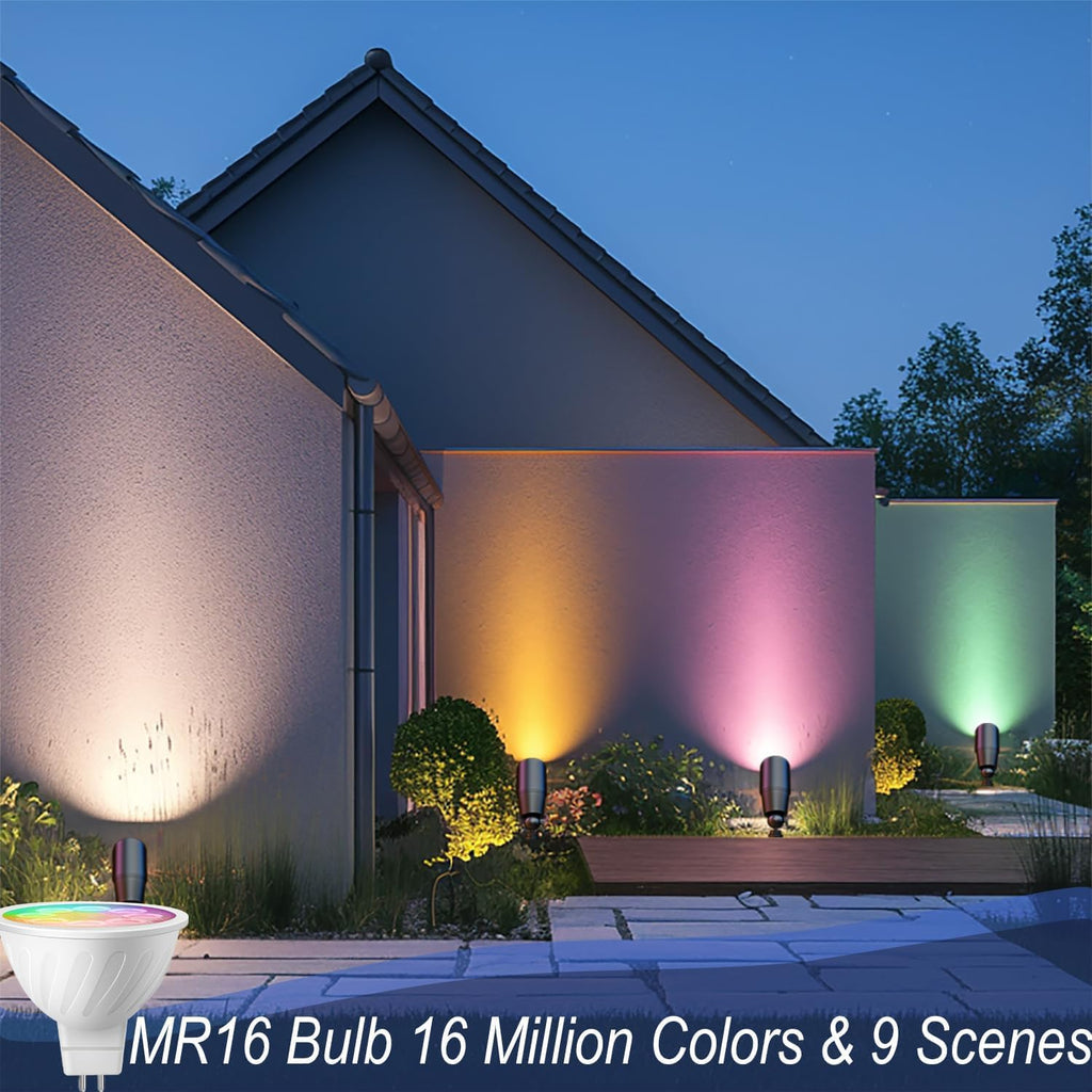 RGB+CCT Low Voltage Outdoor Landscape Lighting with Color Changing,IP65 Waterproof Uplights for Garden and Yard,12V Low Voltage Spotlights,Heavy Duty Accent Fixtures,Remote/APP Control