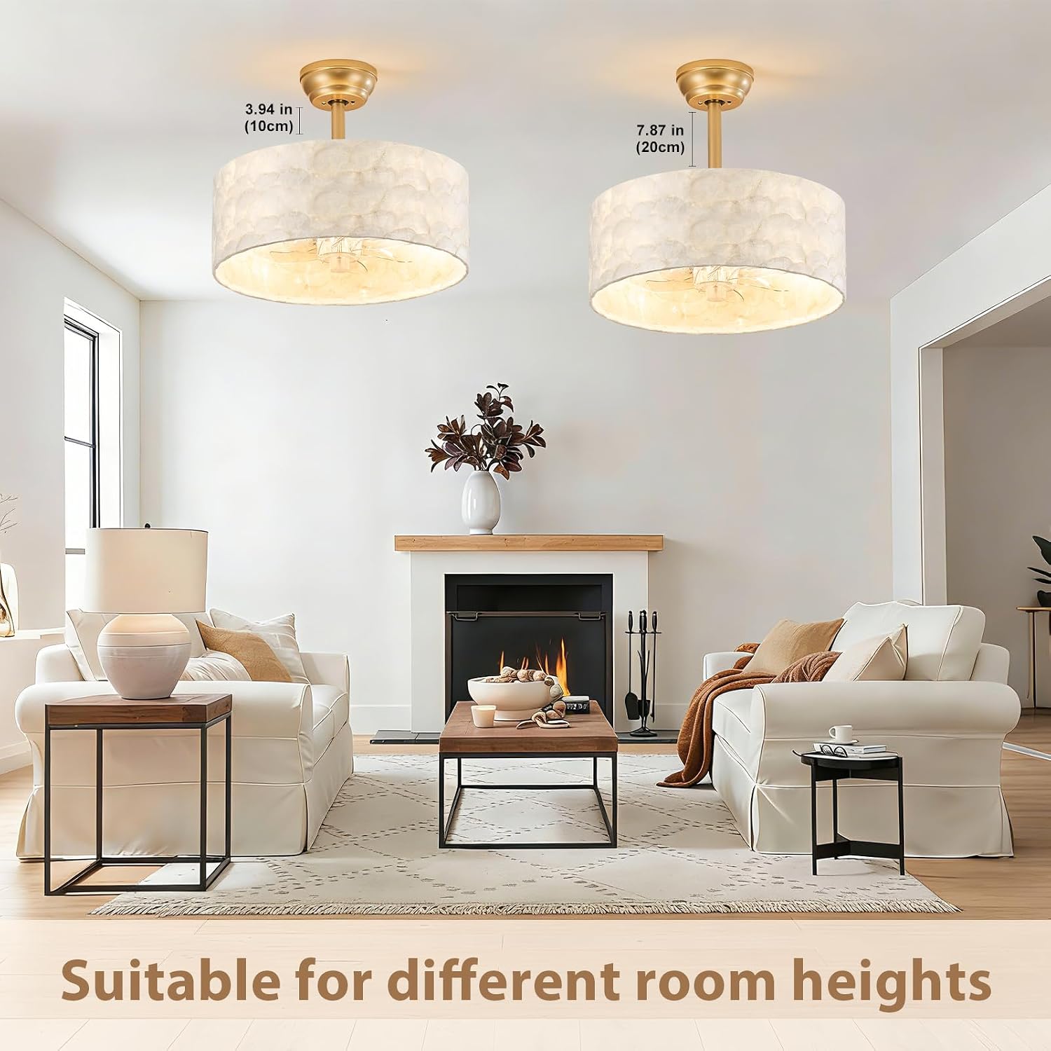 Boho Chandelier Ceiling Fan, Capiz Shell Fandelier Ceiling Fan with Light and Remote Control, Coastal Caged Ceiling Fan for Bedroom,Living Room,Nursery,Foyer(6 Speed, Timing,Adjustable Height)