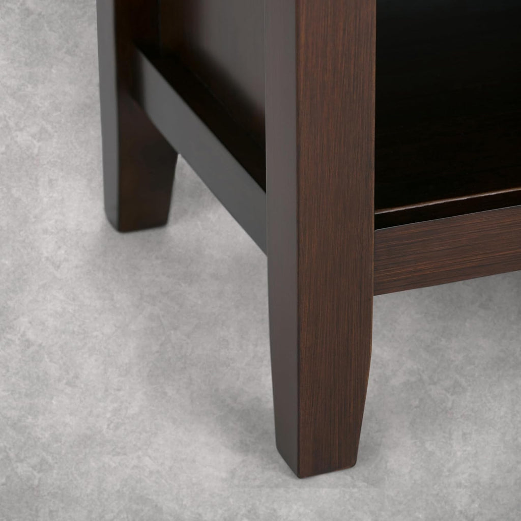 SIMPLIHOME Artisan Bedside Table - 24 inch Wide Solid Wood Nightstand Table in Autumn Brown, Contemporary Side or End Table with 1 Drawer, Open Shelf Storage and Bronze Knobs