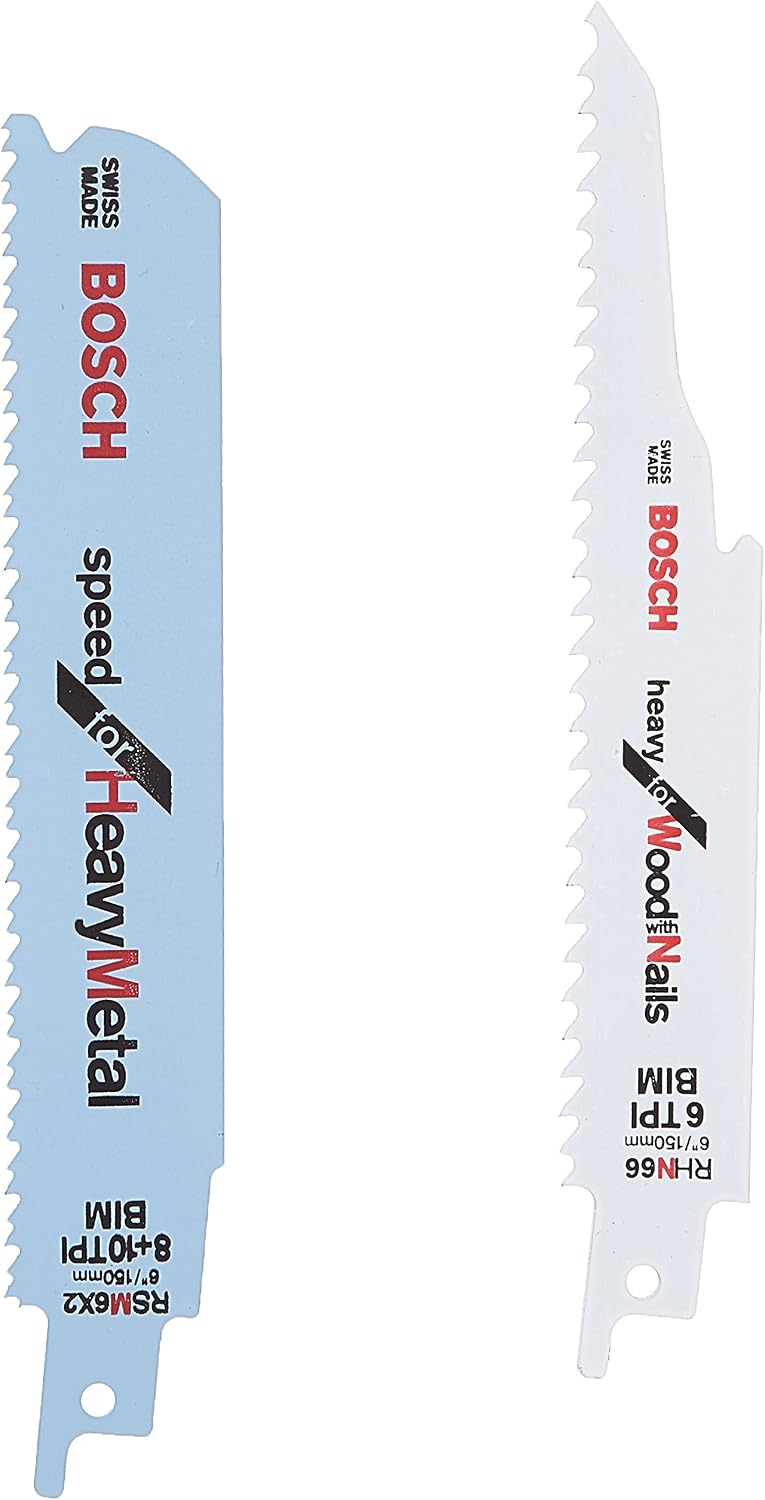 BOSCH GSA18V-083B 18 V Compact Reciprocating Saw Bare Tool with BOSCH RAP7PK 7-Piece Reciprocating Saw Blade Set