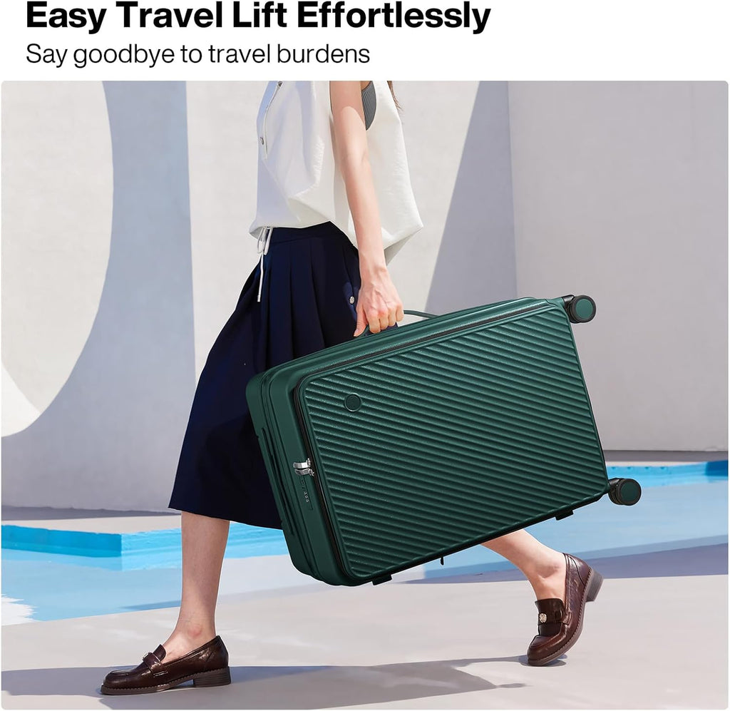 mixi 24 Inch Large Expandable Checked Luggage PC Hard Shell Suitcase Top Opening Rolling Travel Suitcases with Spinner Wheels & TSA Lock, Blackish Green