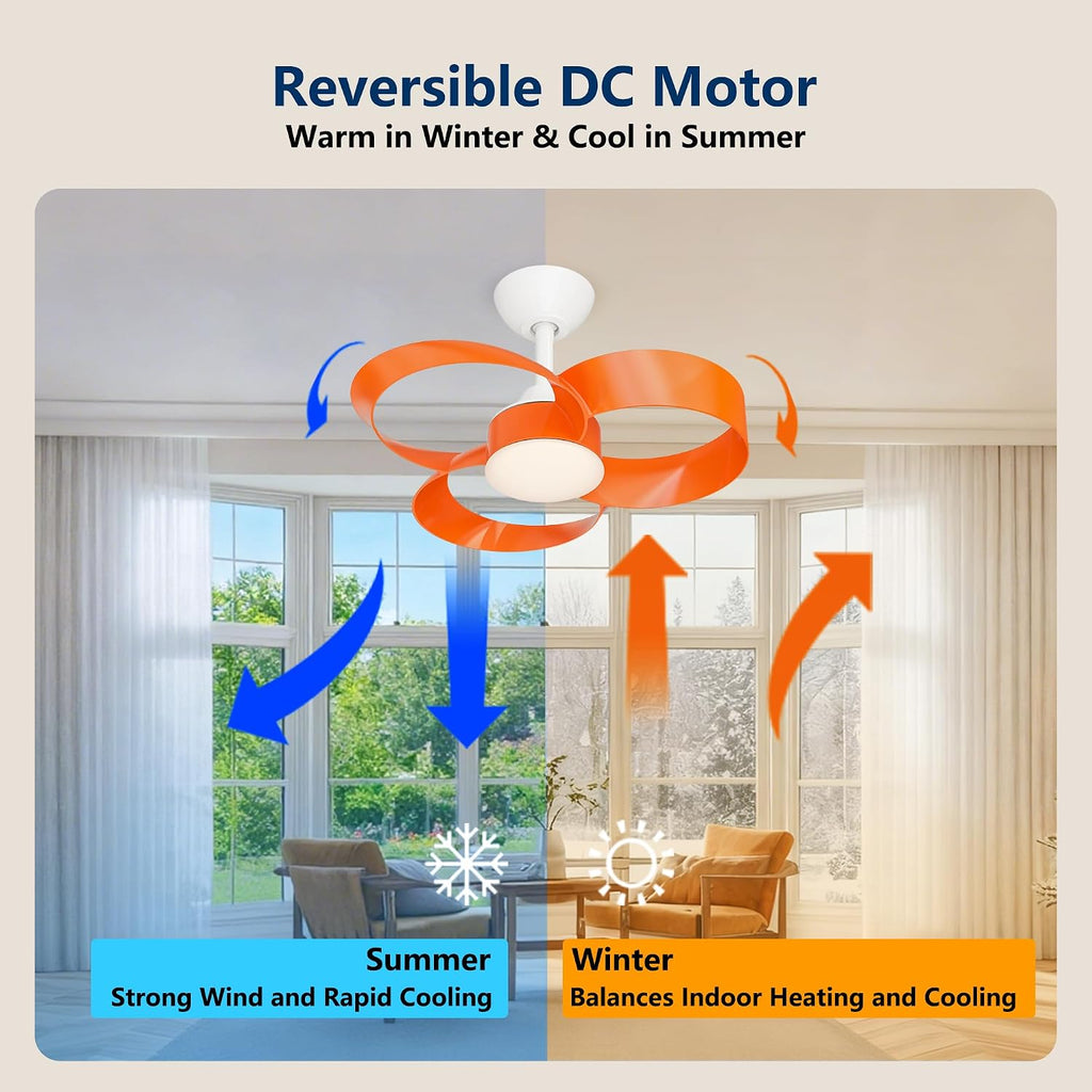 FANX 22 Inch Ceiling Fan with Light and Remote, Quiet DC Motor, Dimmable LED, Reversible 3-Speed Control, Easy Installation Downrod Fan for Small Rooms (Tangerine)