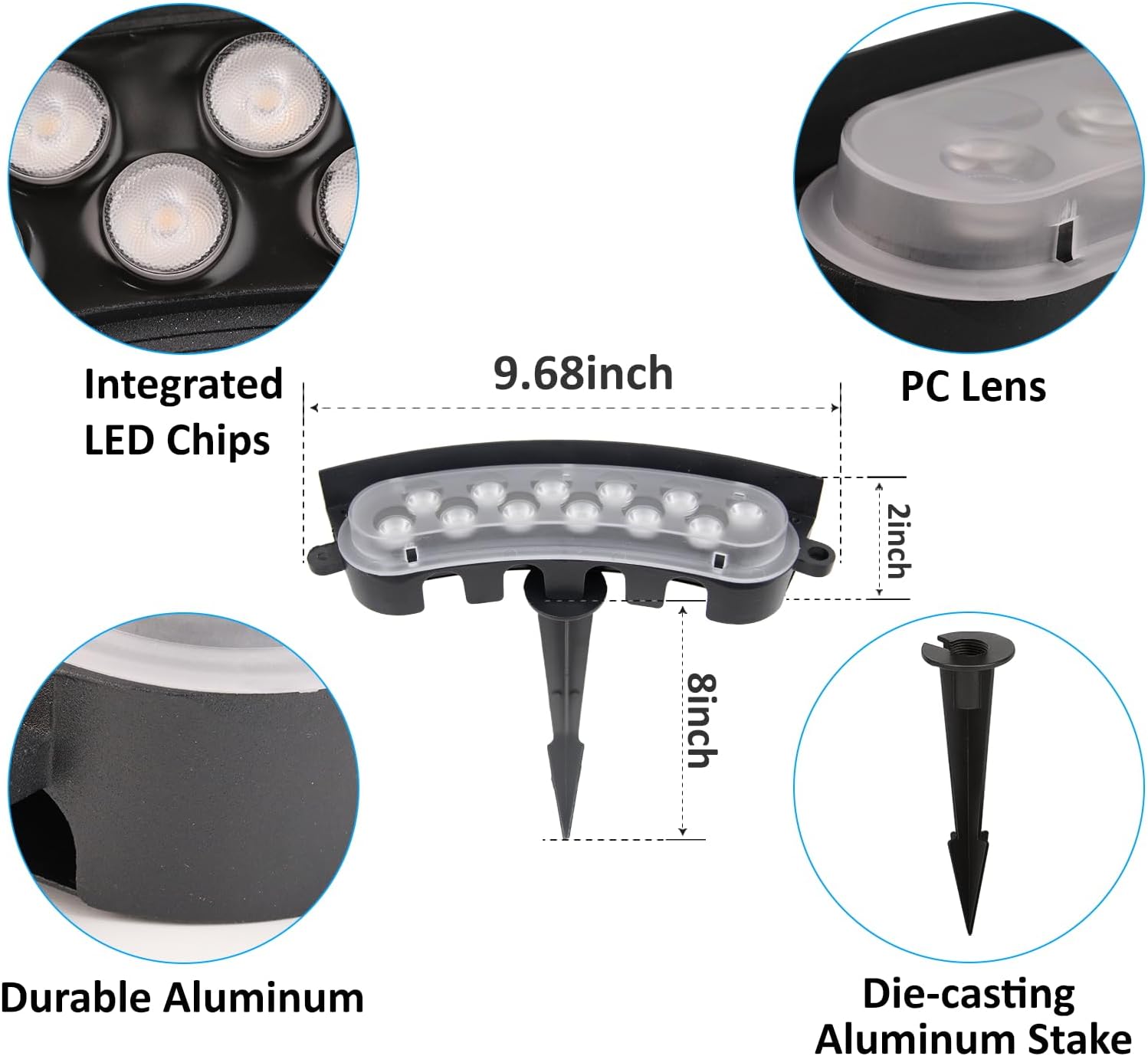 Low Voltage Flood Lights, 9W Bright LED Uplighting Outdoor, Wired Spot Lights Outdoor, 12V Low Voltage Floodlights for Tree Wall House, Aluminum, 2000K, Unique Design, Black (6PACK 2000K)