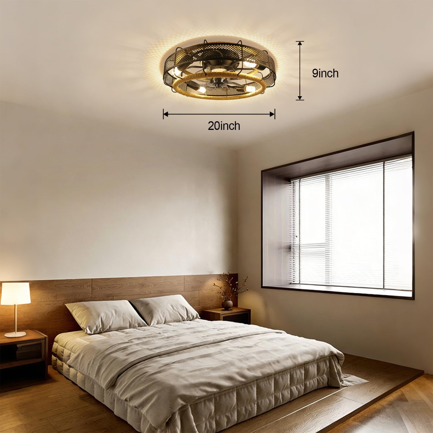 Ceiling Fans with Lights Flush Mount, 20 Inch Caged Low Profile Ceiling Fans with 3 Mode Lighting and Remote Control with E26 Bulbs for Bedroom, Nursery, Garage (Black)