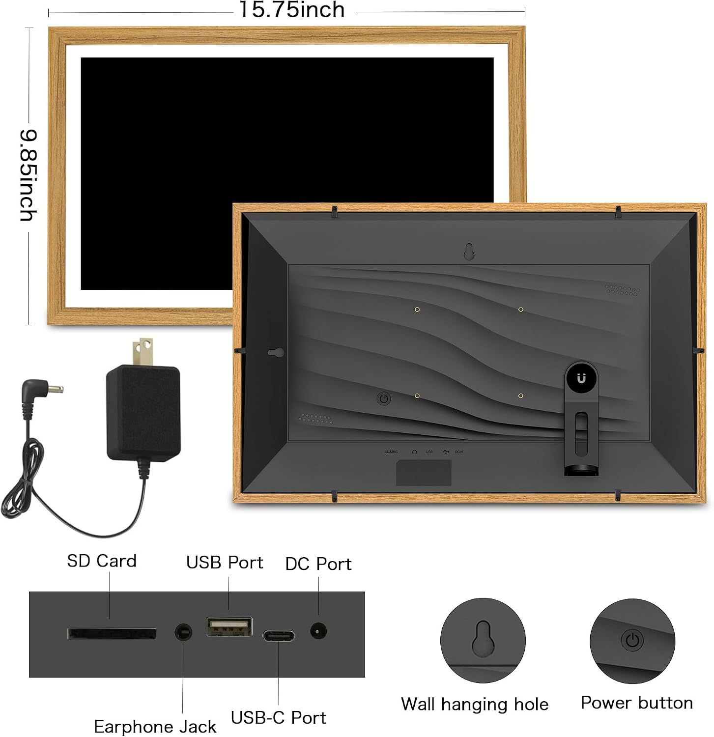Digital Picture Frame, Frameo 15.6 Inch Large Digital Photo Frame WiFi, 1920 * 1080 IPS FHD Touchscreen, 32GB, Tabletop&Wall-Mounted, Share Video Picture, Electric Frame, Mom Gifts, Natural Woodgrain