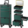 Somduy Makeup Train Case with LED Mirror, Rolling Makeup Case with Drawers, Cosmetology Case on Wheels, Gift, Travel Makeup Organizers, Profesional Cosmetic Case for Salon Barber,Nail,Tattoo,Green