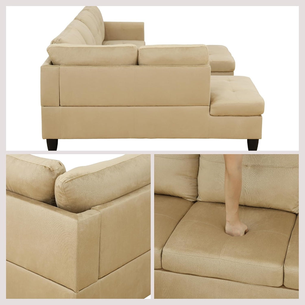 97' L Shaped Couch Sectional Couches with Chaise and Storage Ottoman, 3 Pieces Modular Convertible Sofa for Living Room Furniture Sets and Small Apartment, Beige